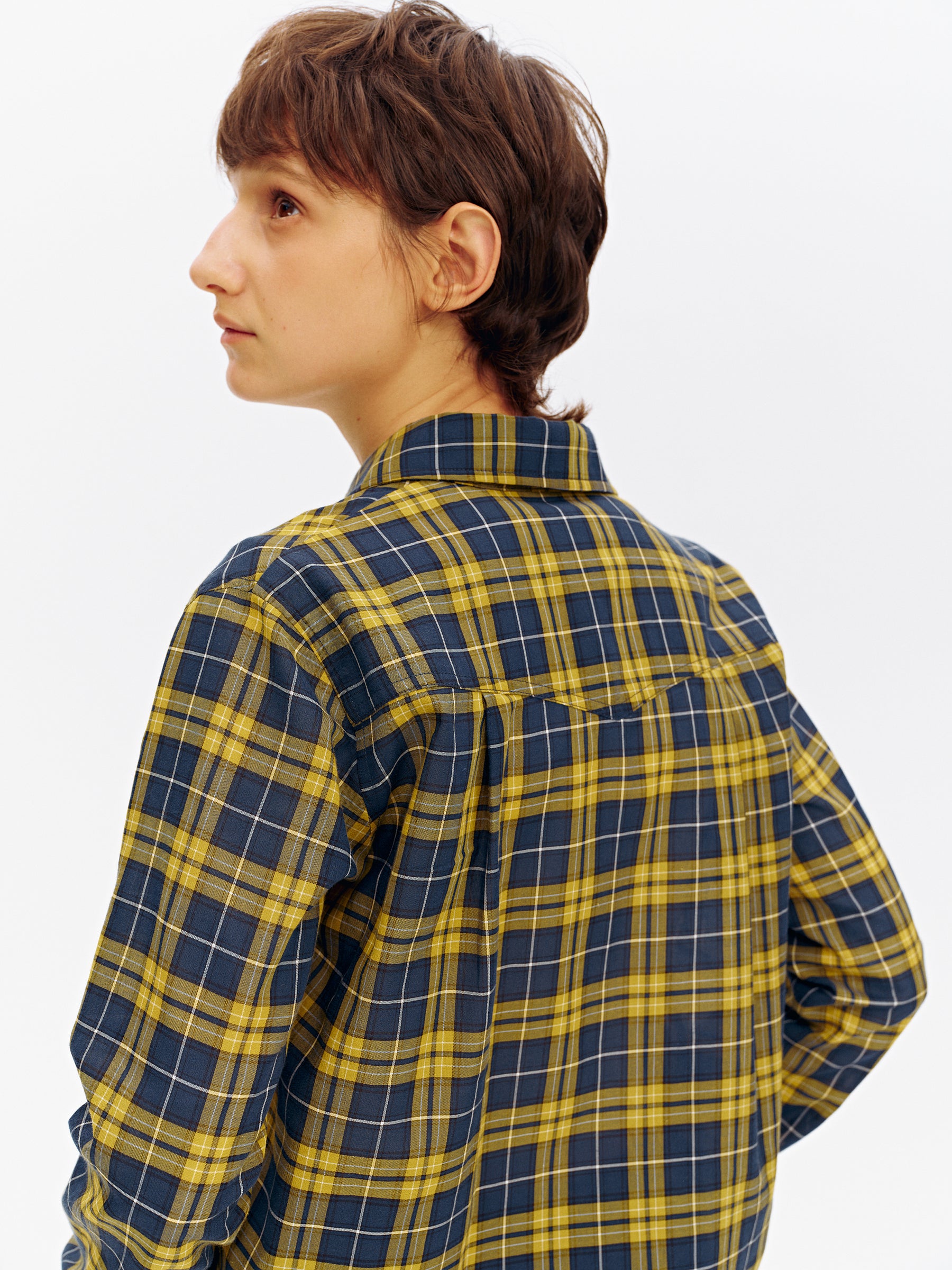 Vintage Blue & Yellow Check Casual Long-Sleeve Shirt yellow check