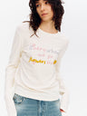 Lyocell Floral Embroidery Crewneck Long-Sleeve Top Brown