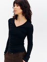 Lyocell V-Neck Slim-Fit Stretch Long-Sleeve Tee Black