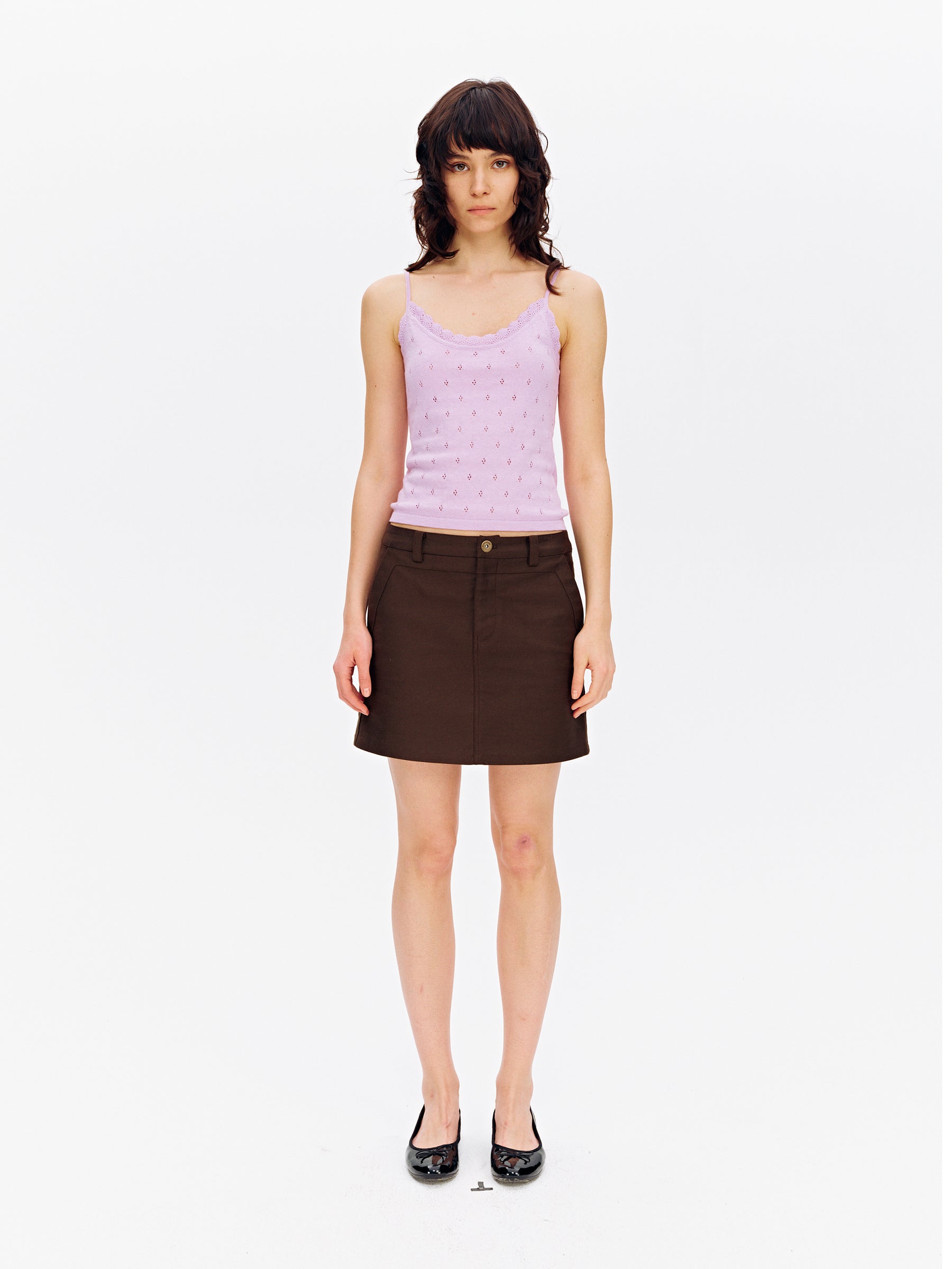 Lace-Knit Mesh Camisole Top Purple