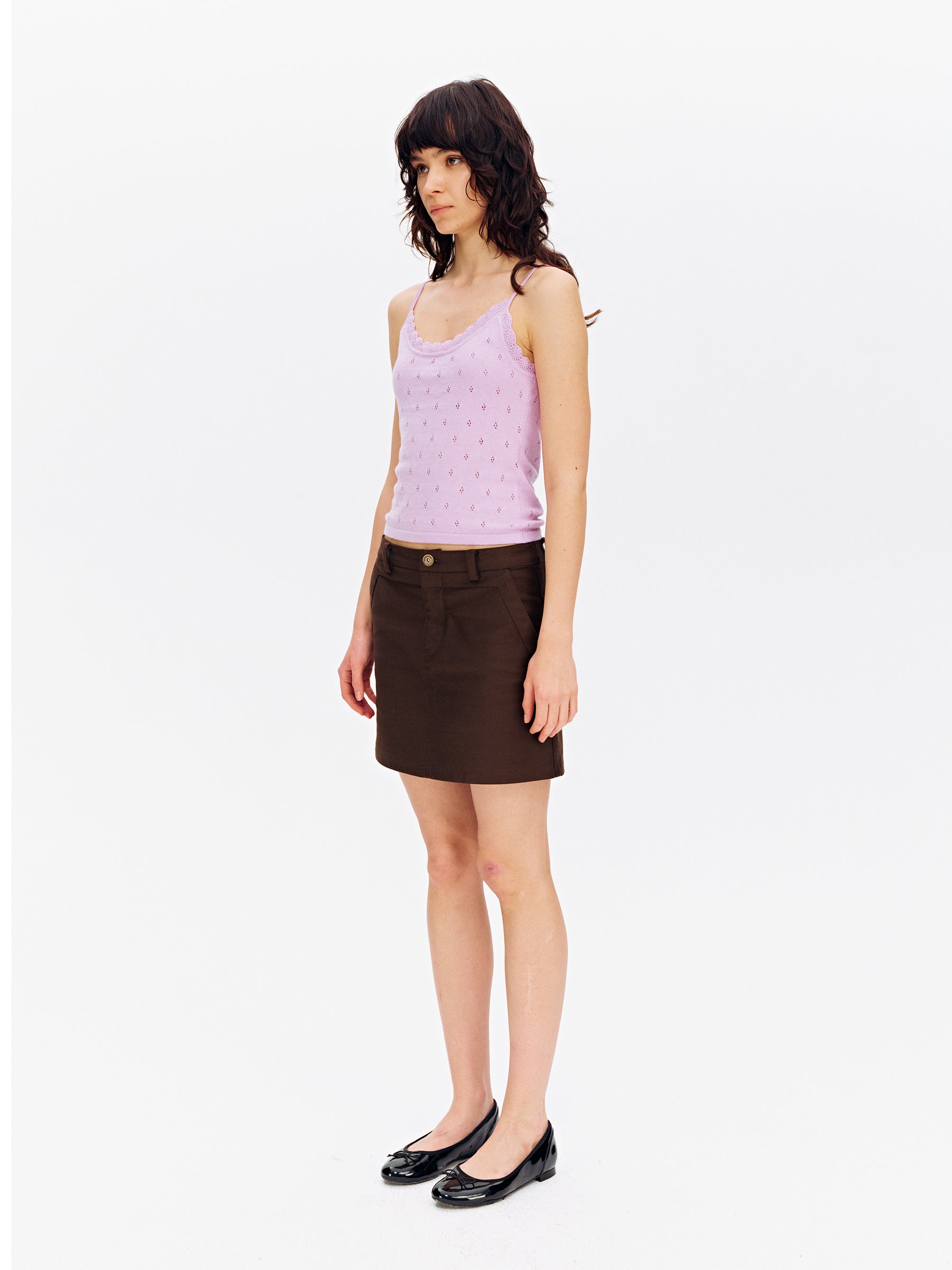 Lace-Knit Mesh Camisole Top Purple