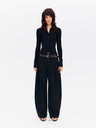 Mid-Rise Multi-Button Curved Hem Dress Pants Black