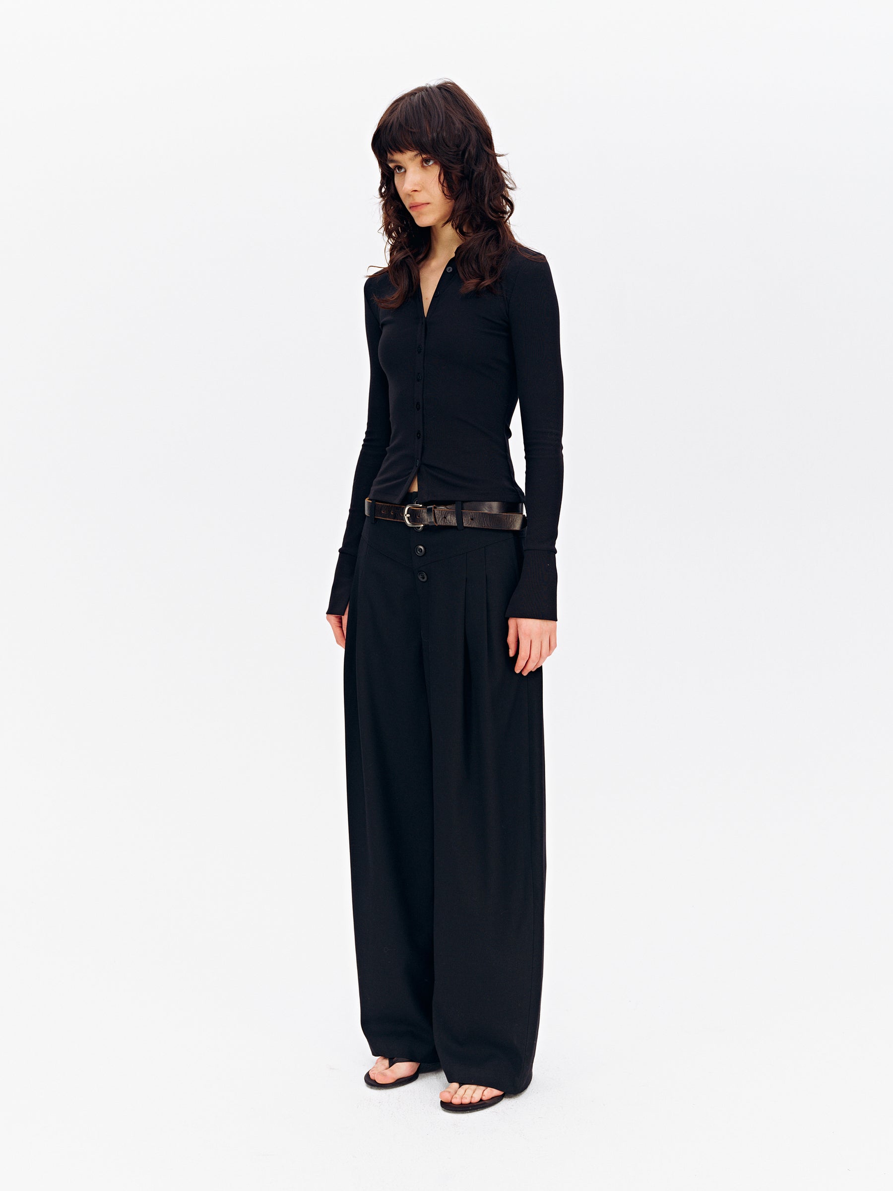 Notched Collar Slim-Fit Button-Front Cotton Knit Cardigan Black