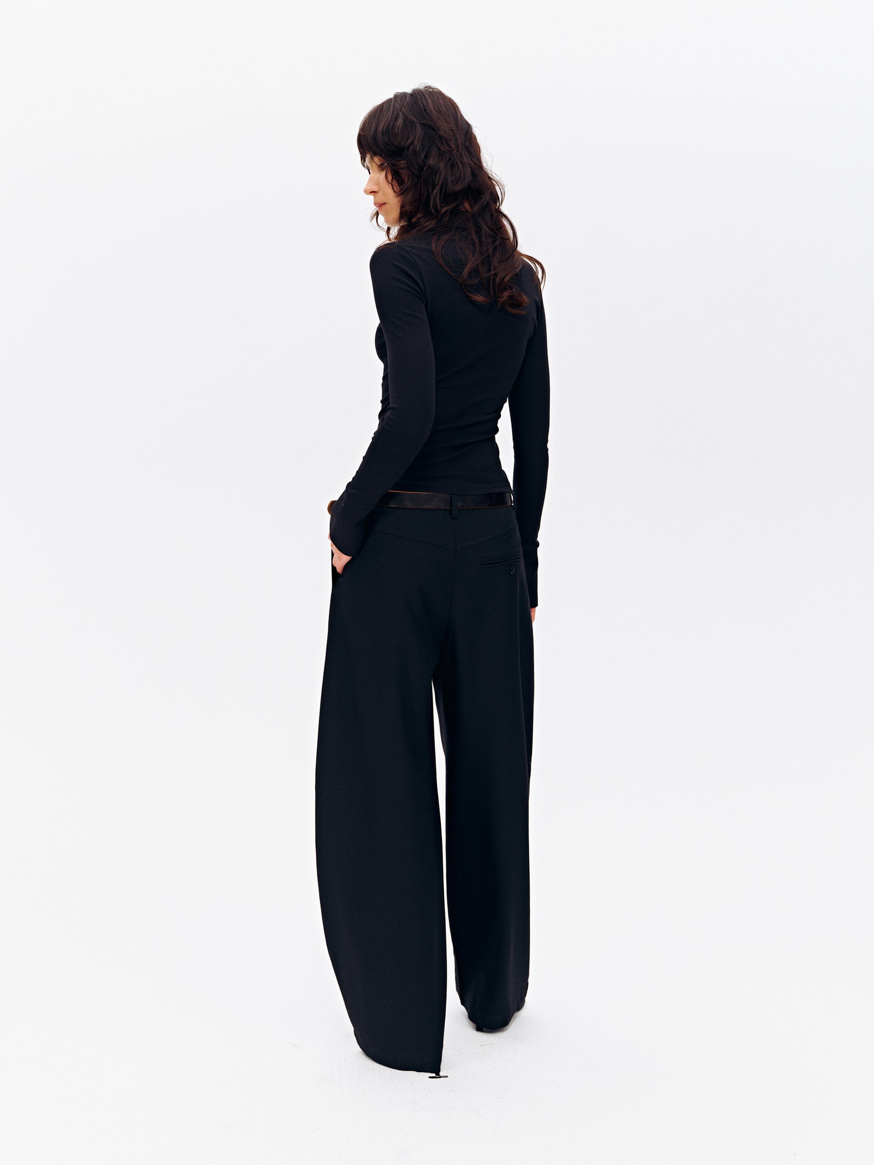 Mid-Rise Multi-Button Curved Hem Dress Pants Black