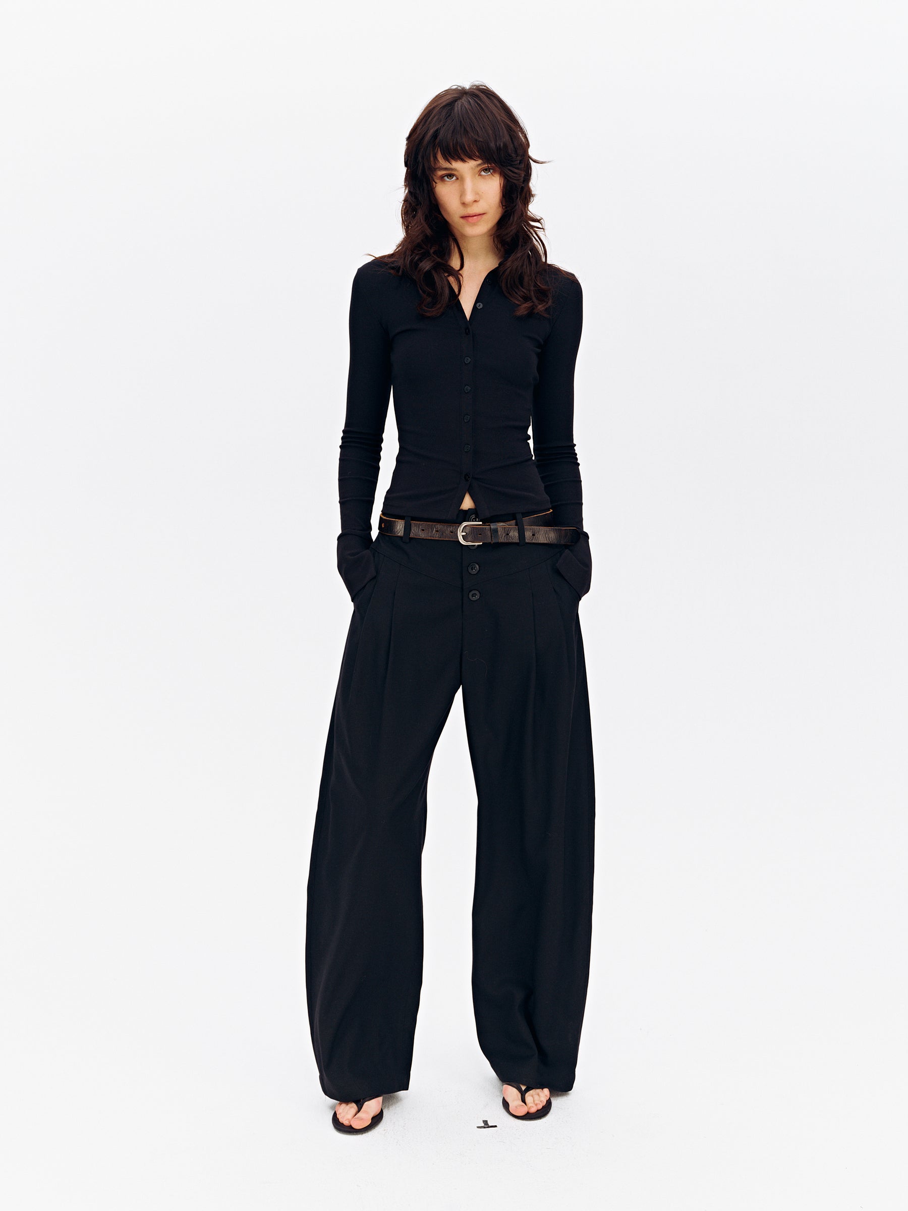 Notched Collar Slim-Fit Button-Front Cotton Knit Cardigan Black