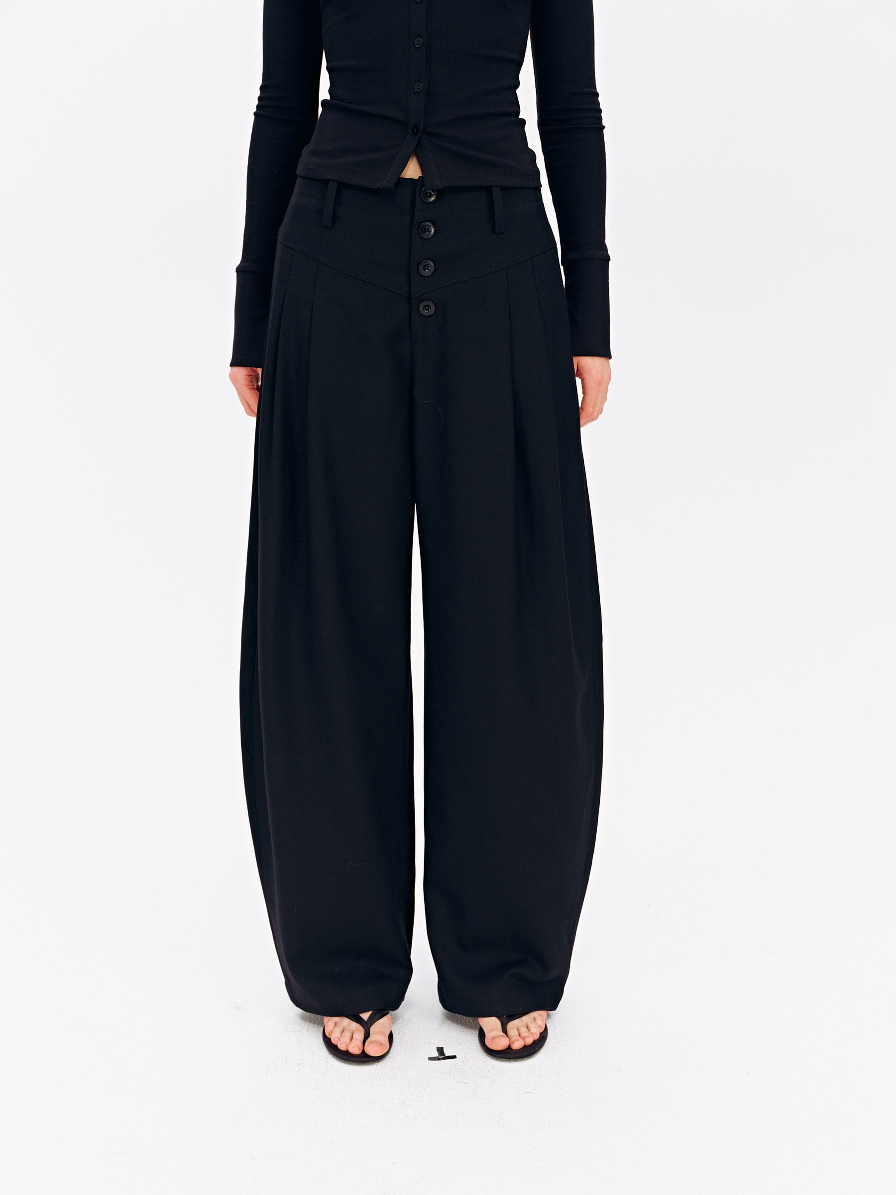 Mid-Rise Multi-Button Curved Hem Dress Pants Black