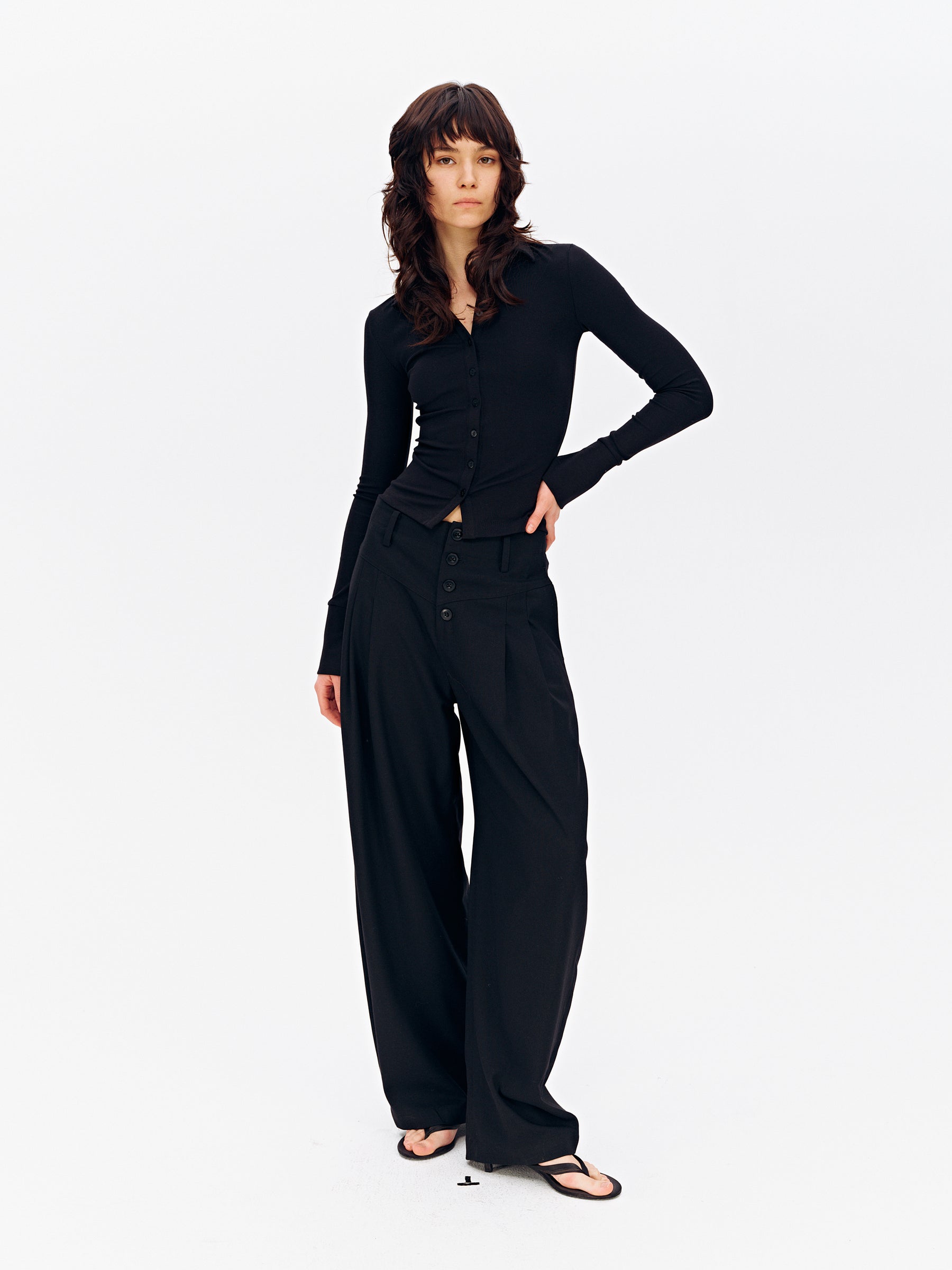 Notched Collar Slim-Fit Button-Front Cotton Knit Cardigan Black