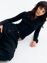Notched Collar Slim-Fit Button-Front Cotton Knit Cardigan Black