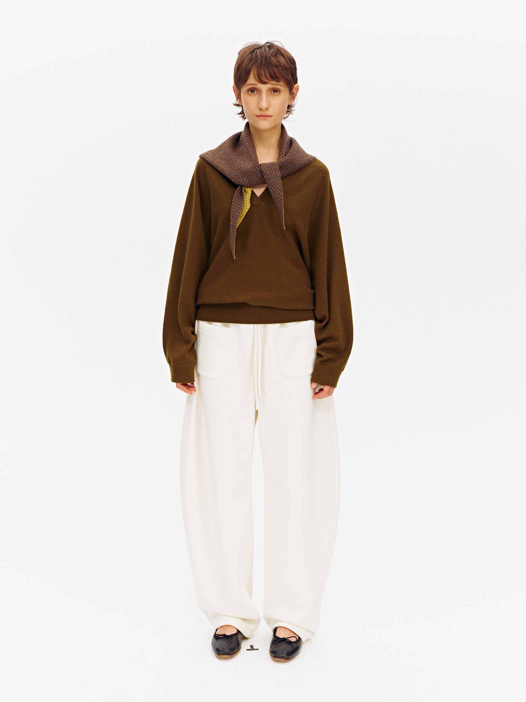 Wool Blend Textured Hem Flare Fleece-Lined Sweatpants oatmeal