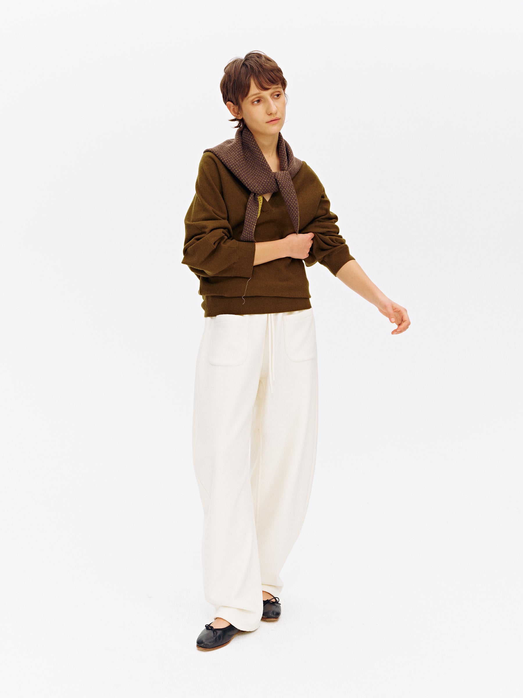 Wool Blend Textured Hem Flare Fleece-Lined Sweatpants oatmeal