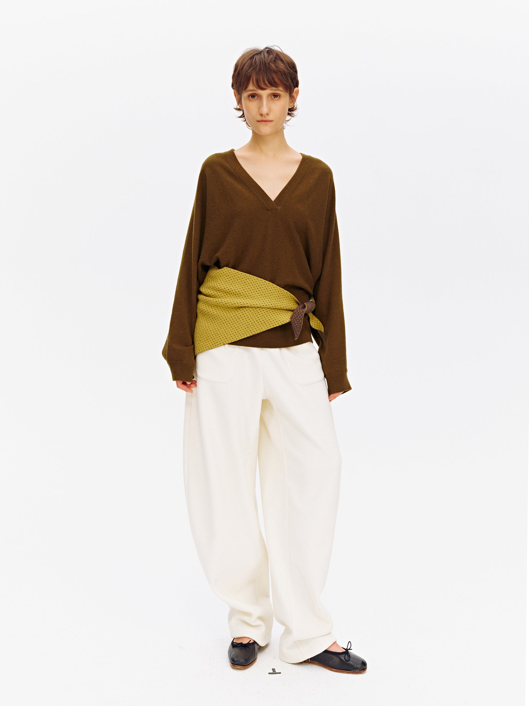 Wool Blend Textured Hem Flare Fleece-Lined Sweatpants oatmeal