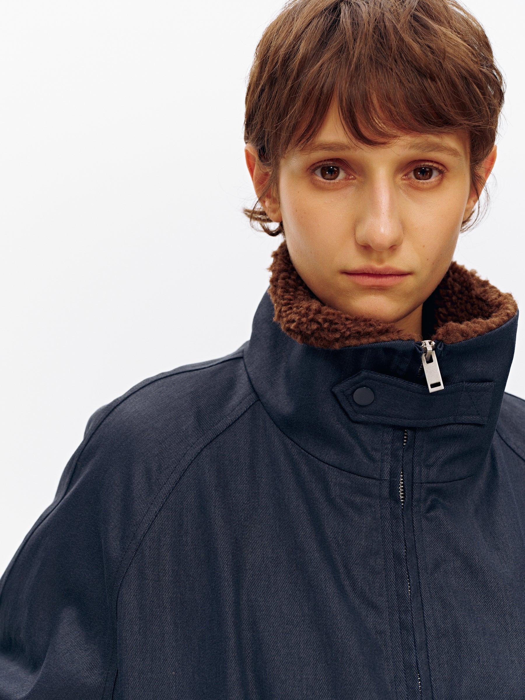 Stand Collar Patchwork Shearling Heavyweight Parka Puffer navy