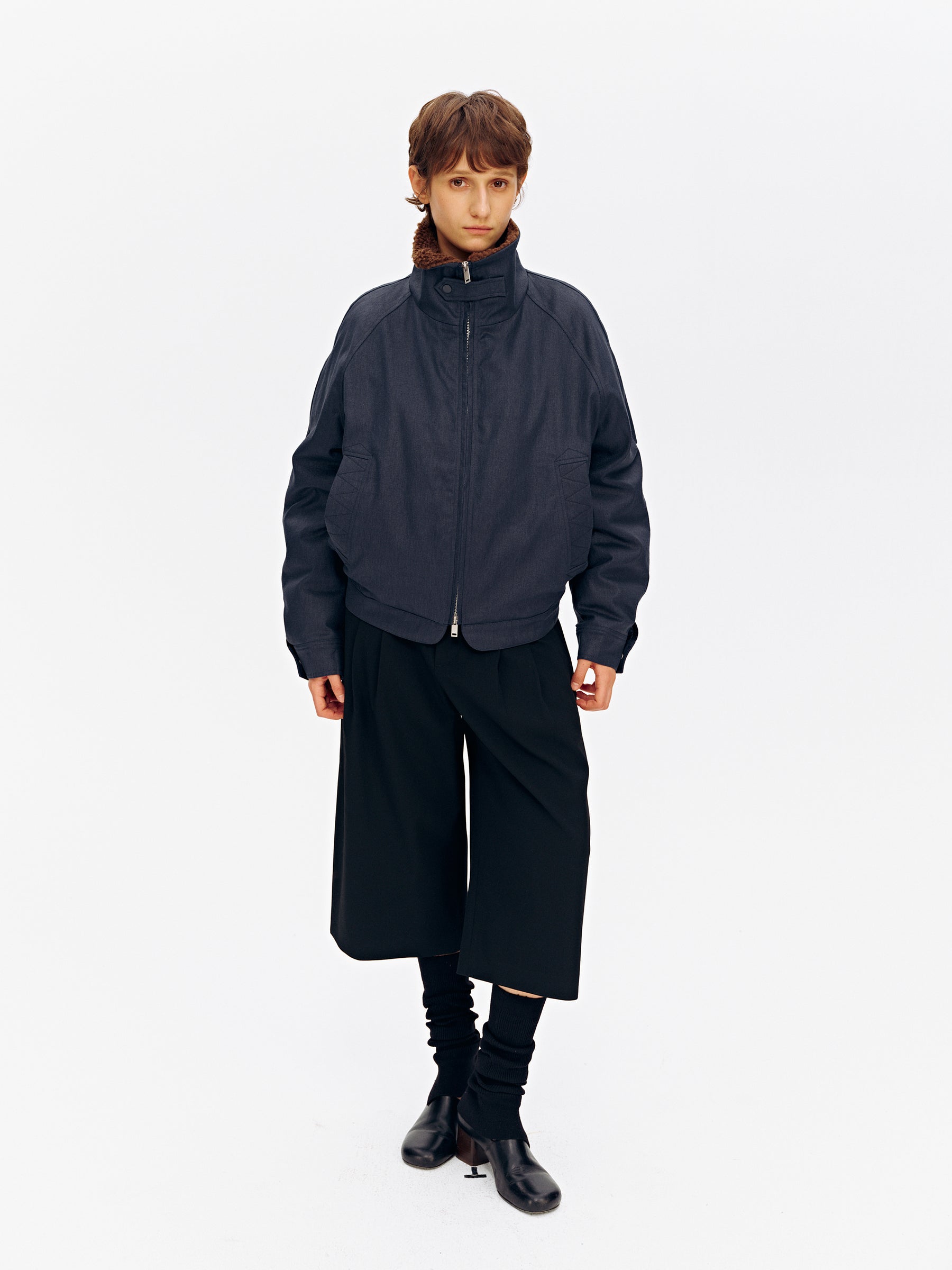 Stand Collar Patchwork Shearling Heavyweight Parka Puffer navy