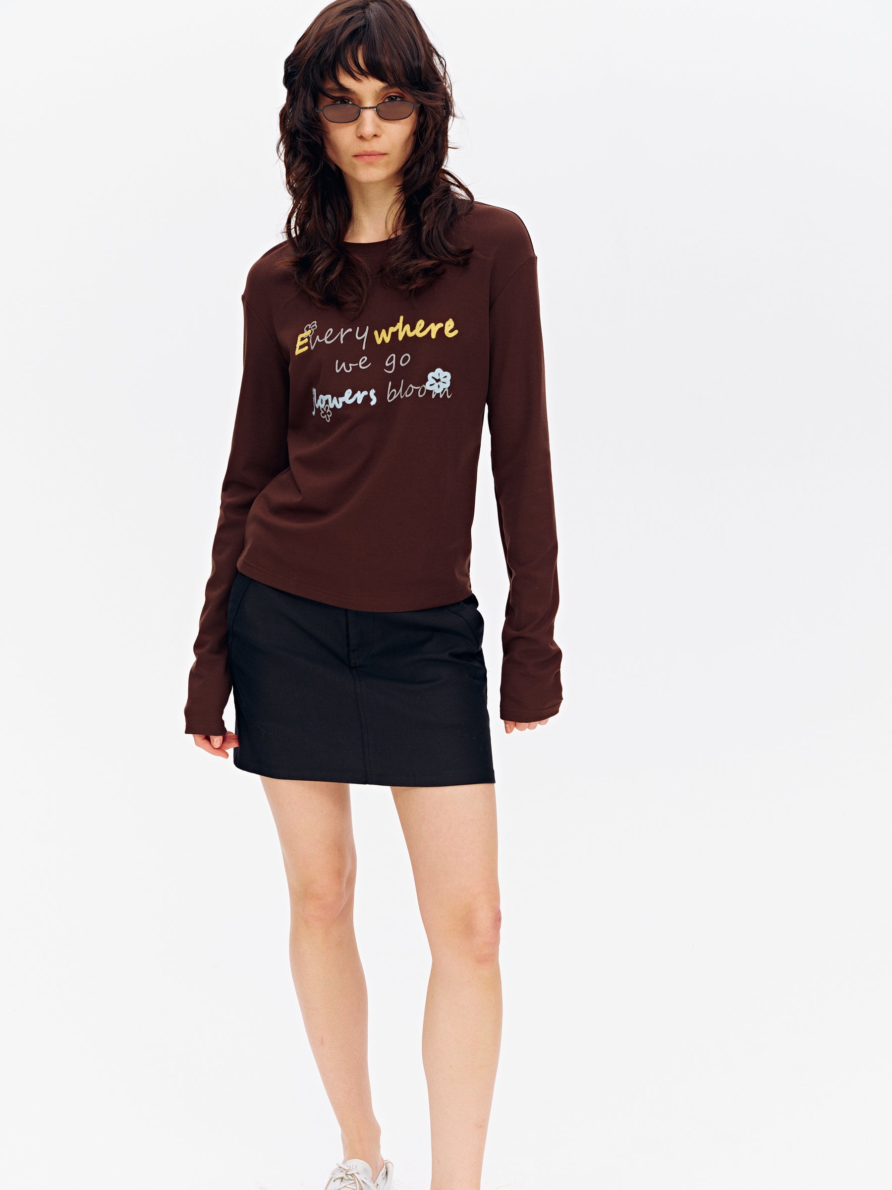 Lyocell Floral Embroidery Crewneck Long-Sleeve Top Off-White