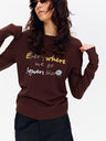 Lyocell Floral Embroidery Crewneck Long-Sleeve Top Off-White
