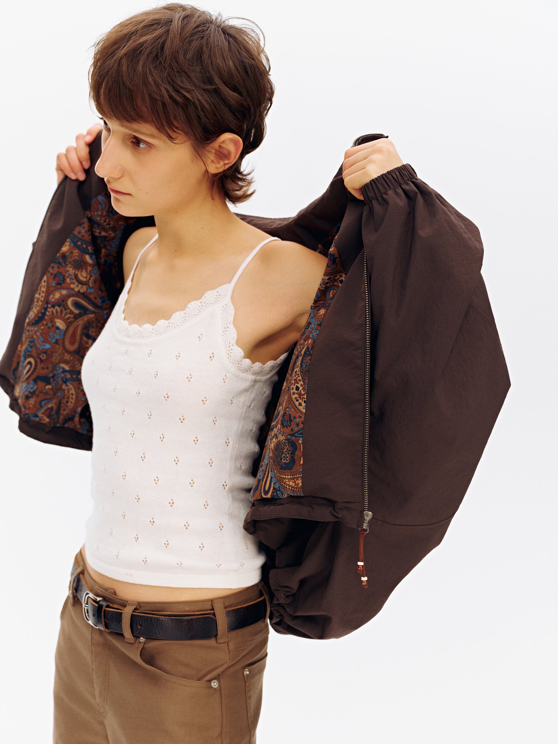 Stand Collar Batwing Sleeve Oversized Jacket Dark Brown