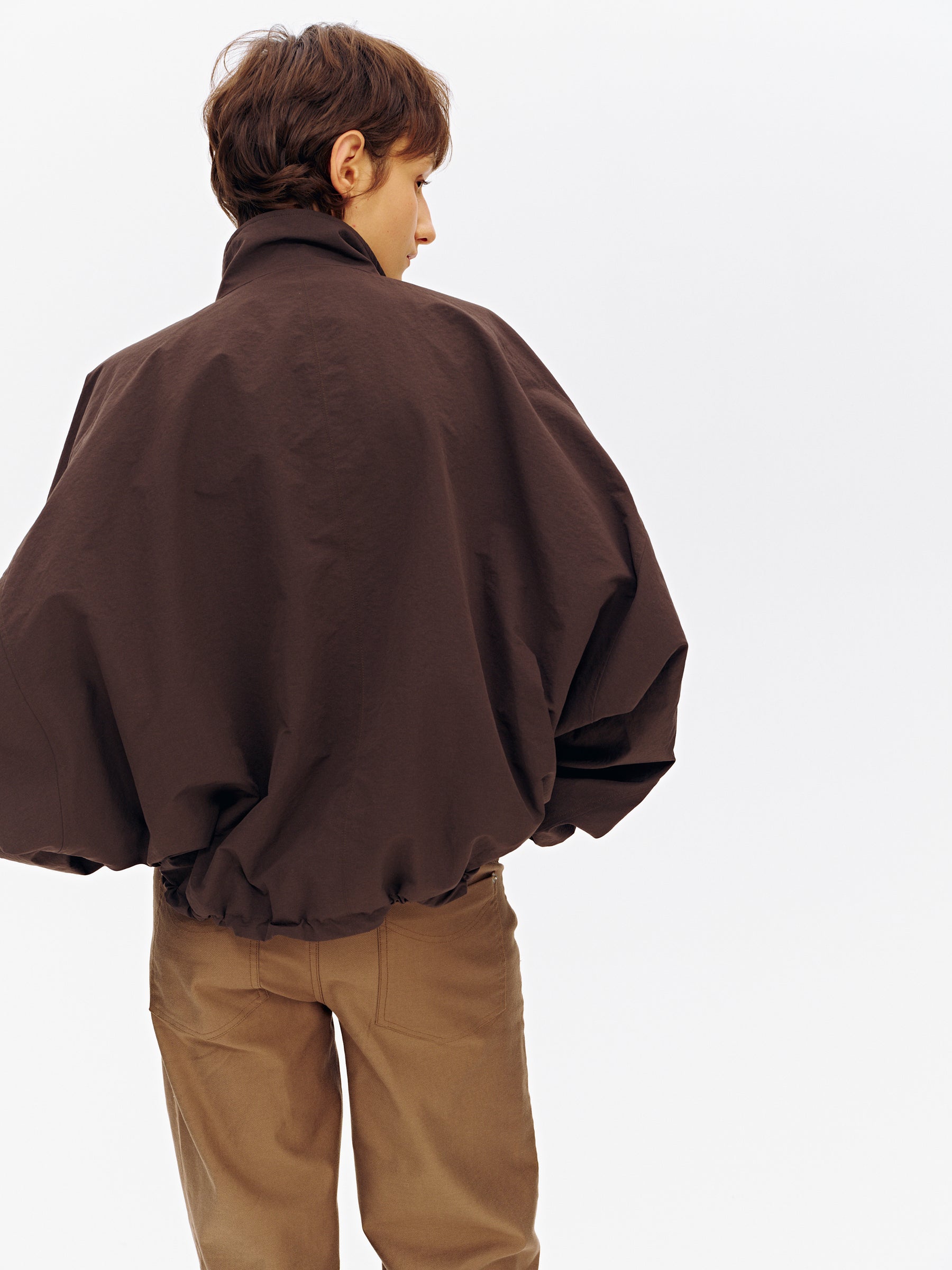 Stand Collar Batwing Sleeve Oversized Jacket Dark Brown