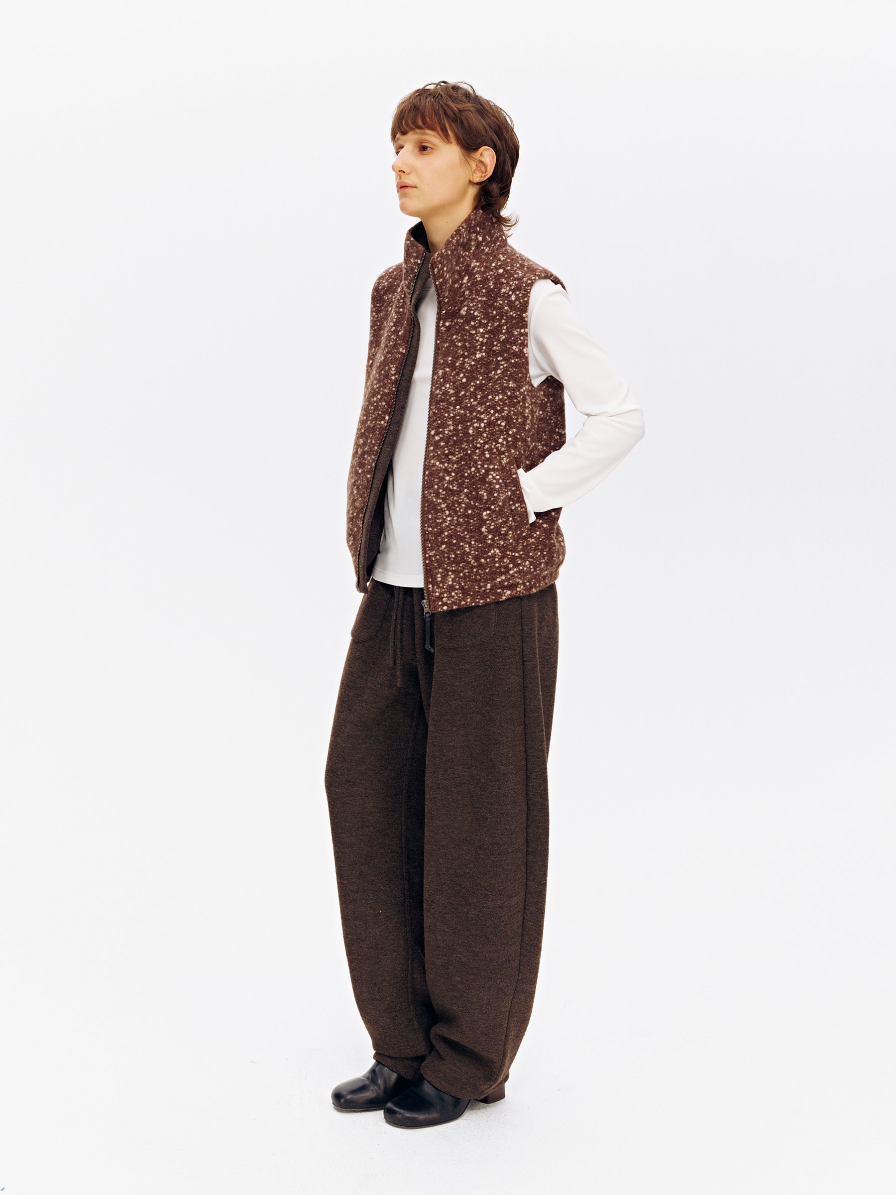 Wool Blend Textured Hem Flare Fleece-Lined Sweatpants camel