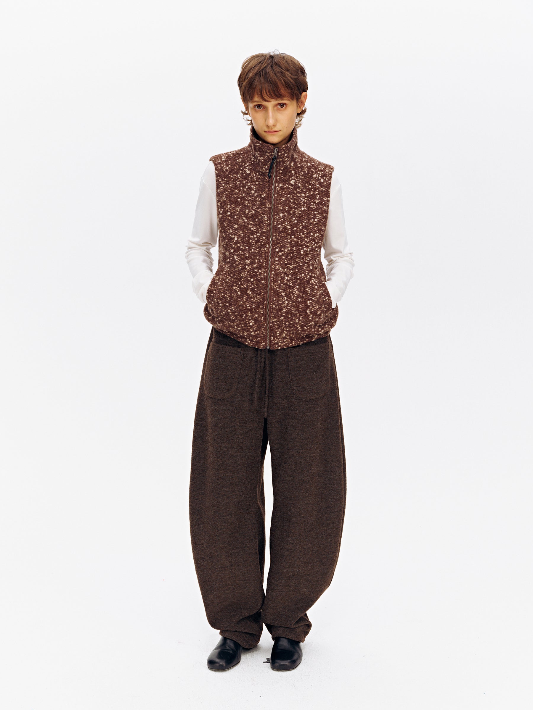 Wool Blend Textured Hem Flare Fleece-Lined Sweatpants camel