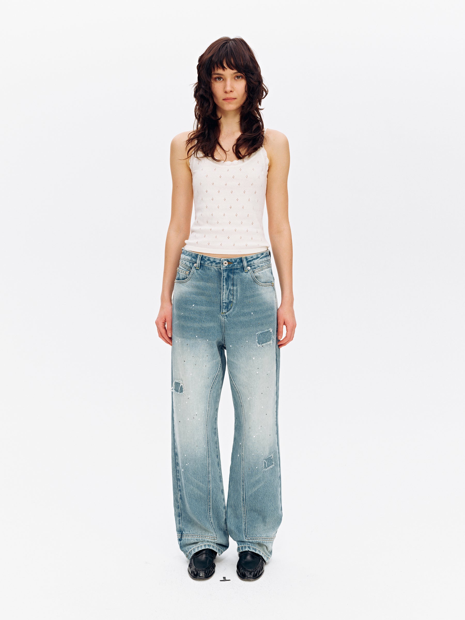 Lace-Knit Mesh Camisole Top White
