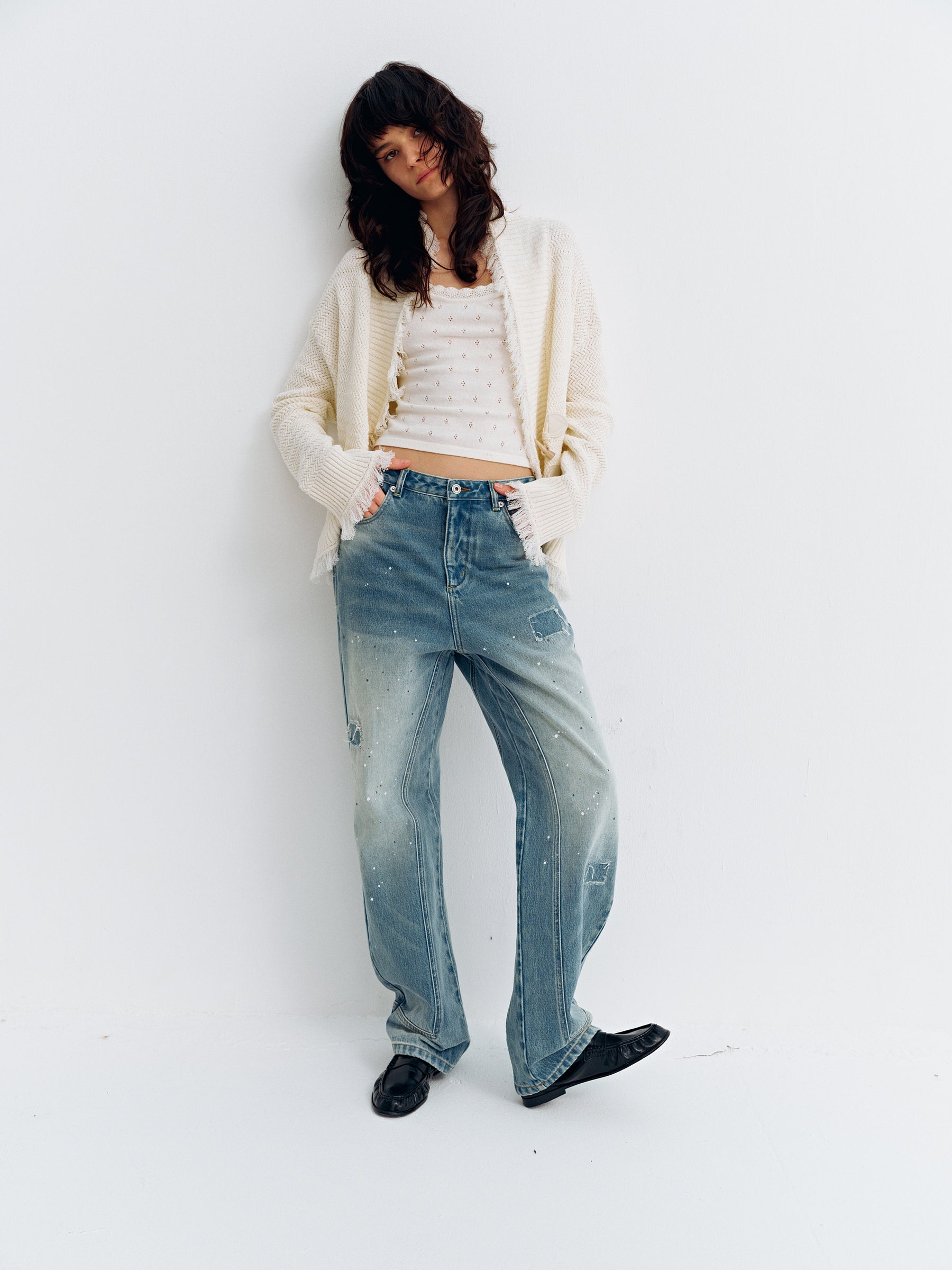 Lace-Knit Mesh Camisole Top White