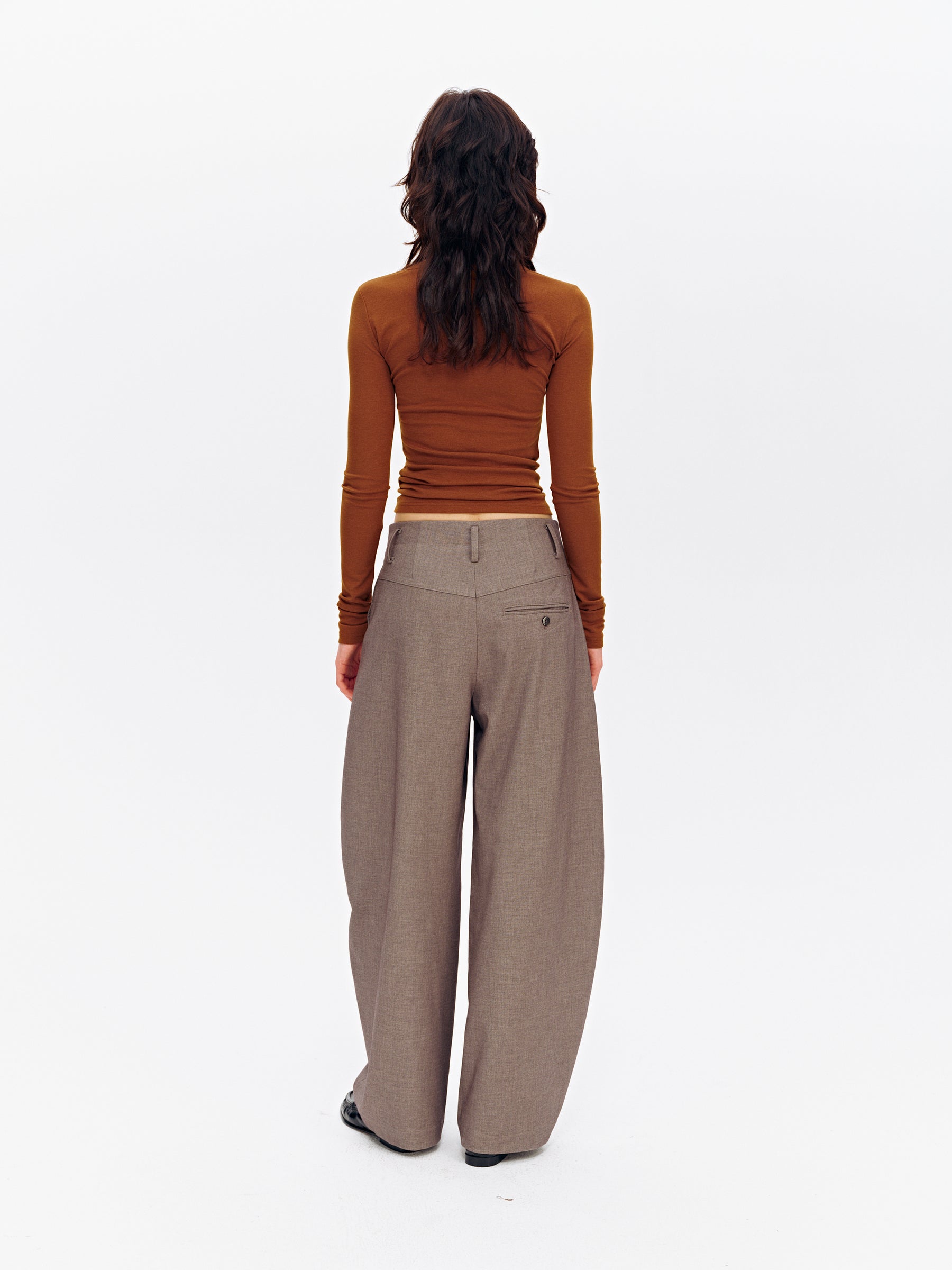 Mid-Rise Multi-Button Curved Hem Dress Pants Brown