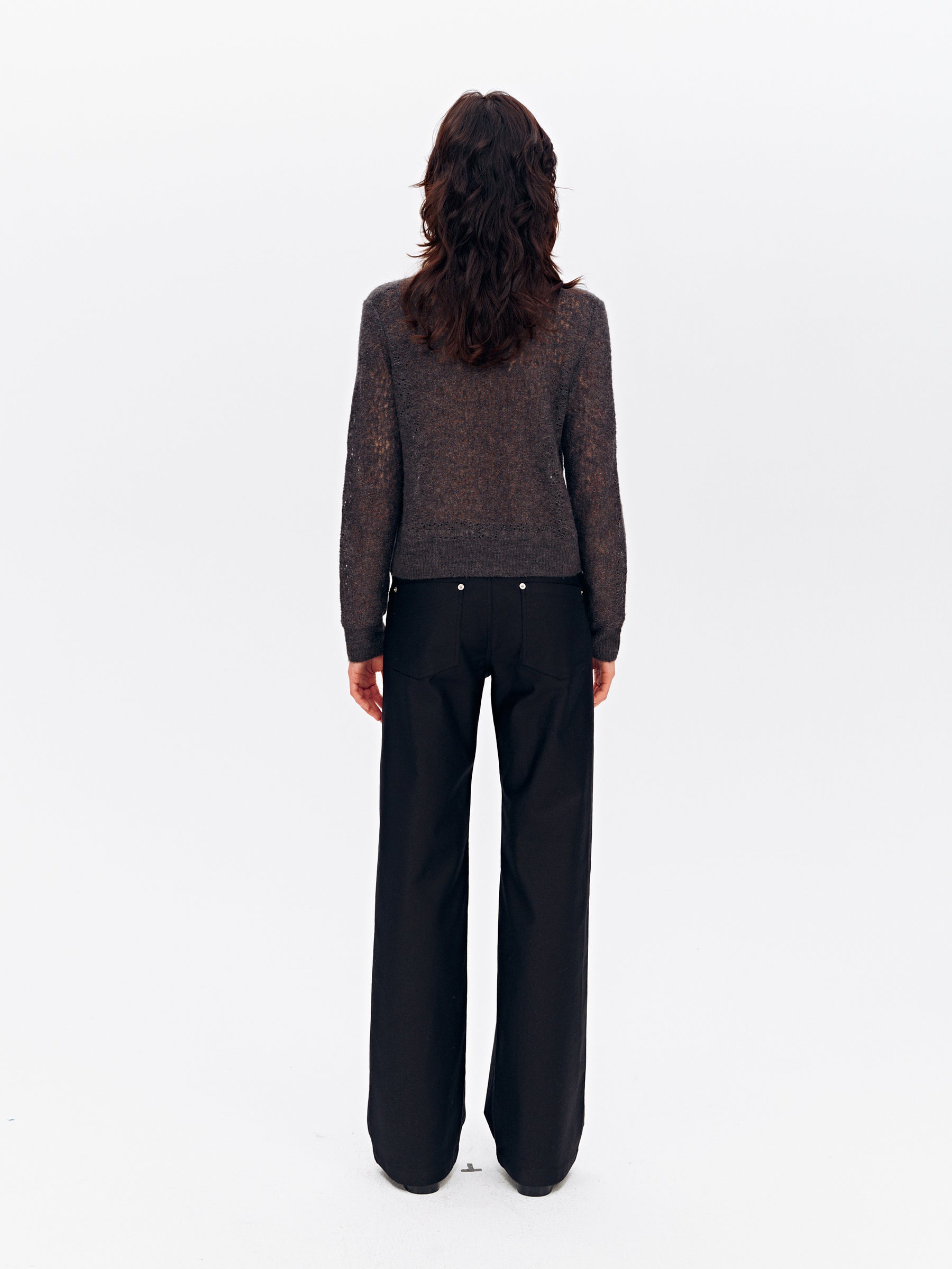 Low-Rise Cotton Washed Soft Straight-Leg Casual Pants Black