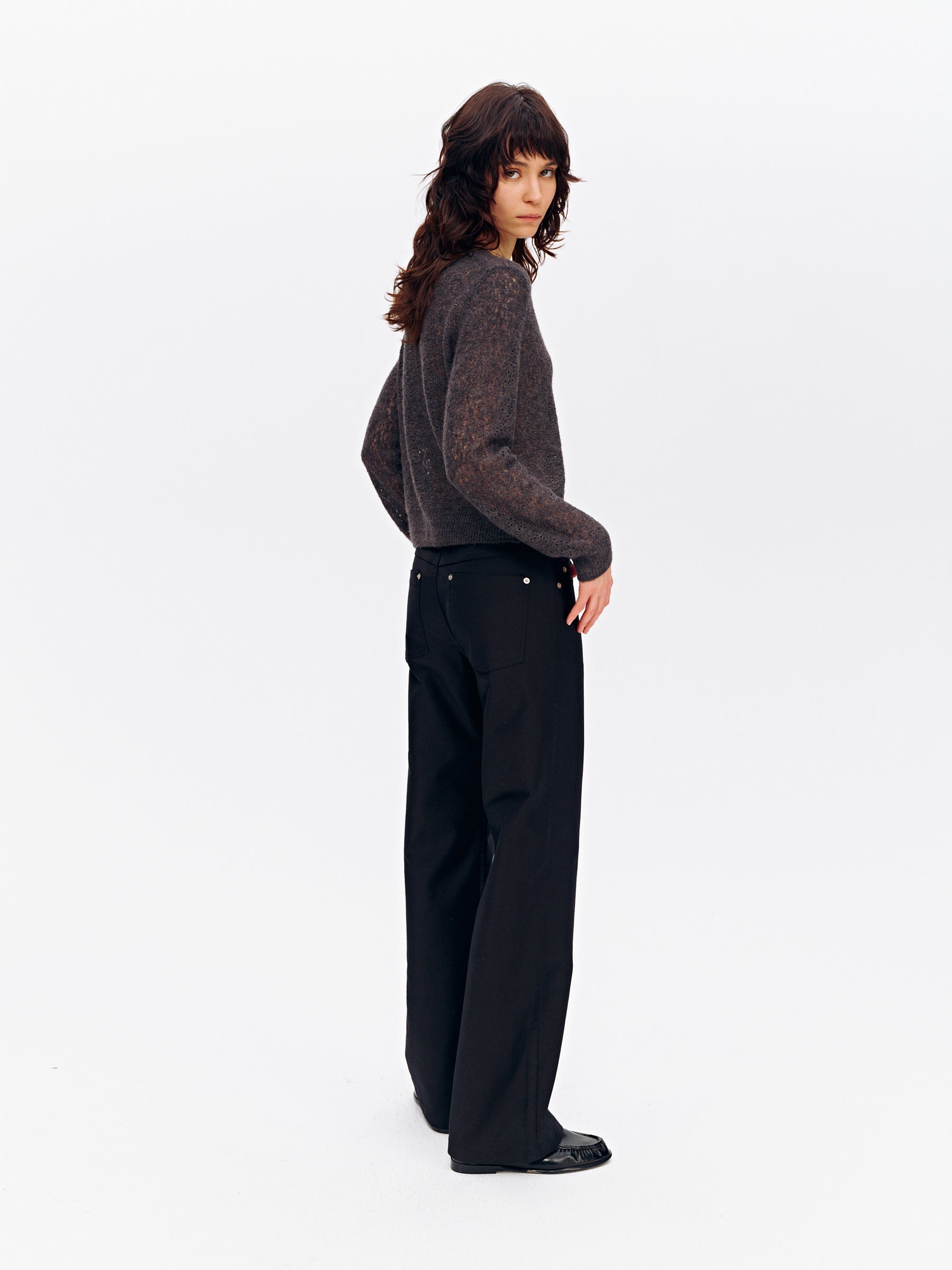 Low-Rise Cotton Washed Soft Straight-Leg Casual Pants Black