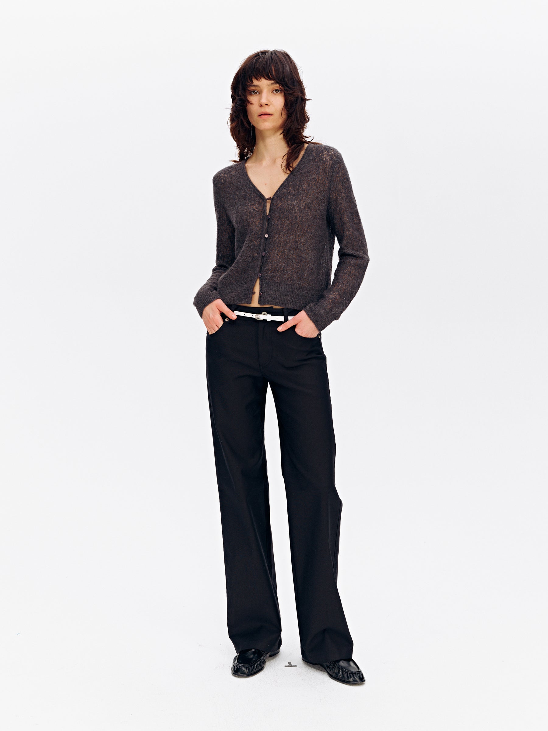 Low-Rise Cotton Washed Soft Straight-Leg Casual Pants Black