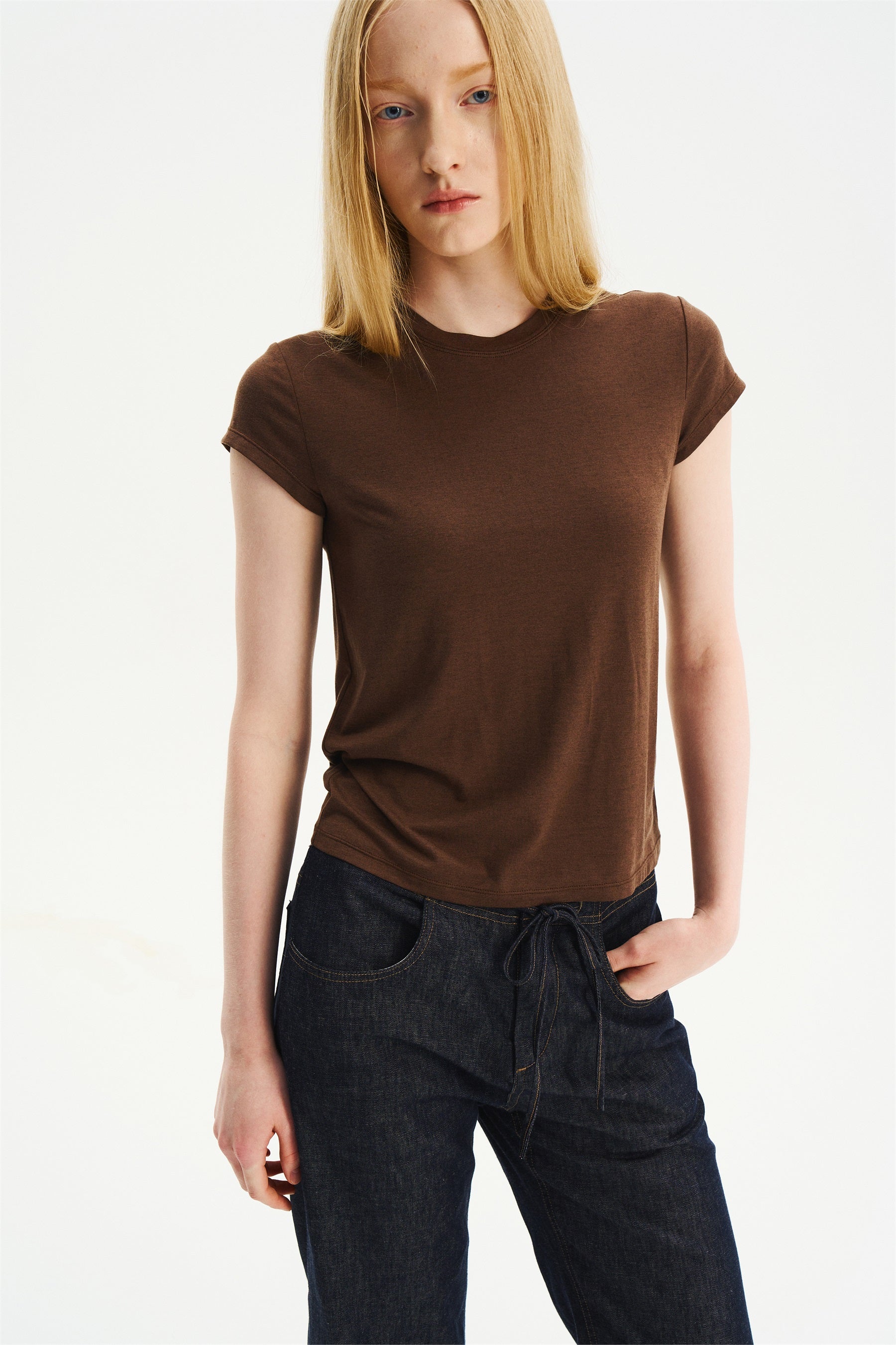 Essential Crew-Neck Short-Sleeve T-Shirt Chocolate Brown