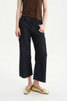 Lightweight Drawstring Straight-Flare Cropped Jeans Raw Denim