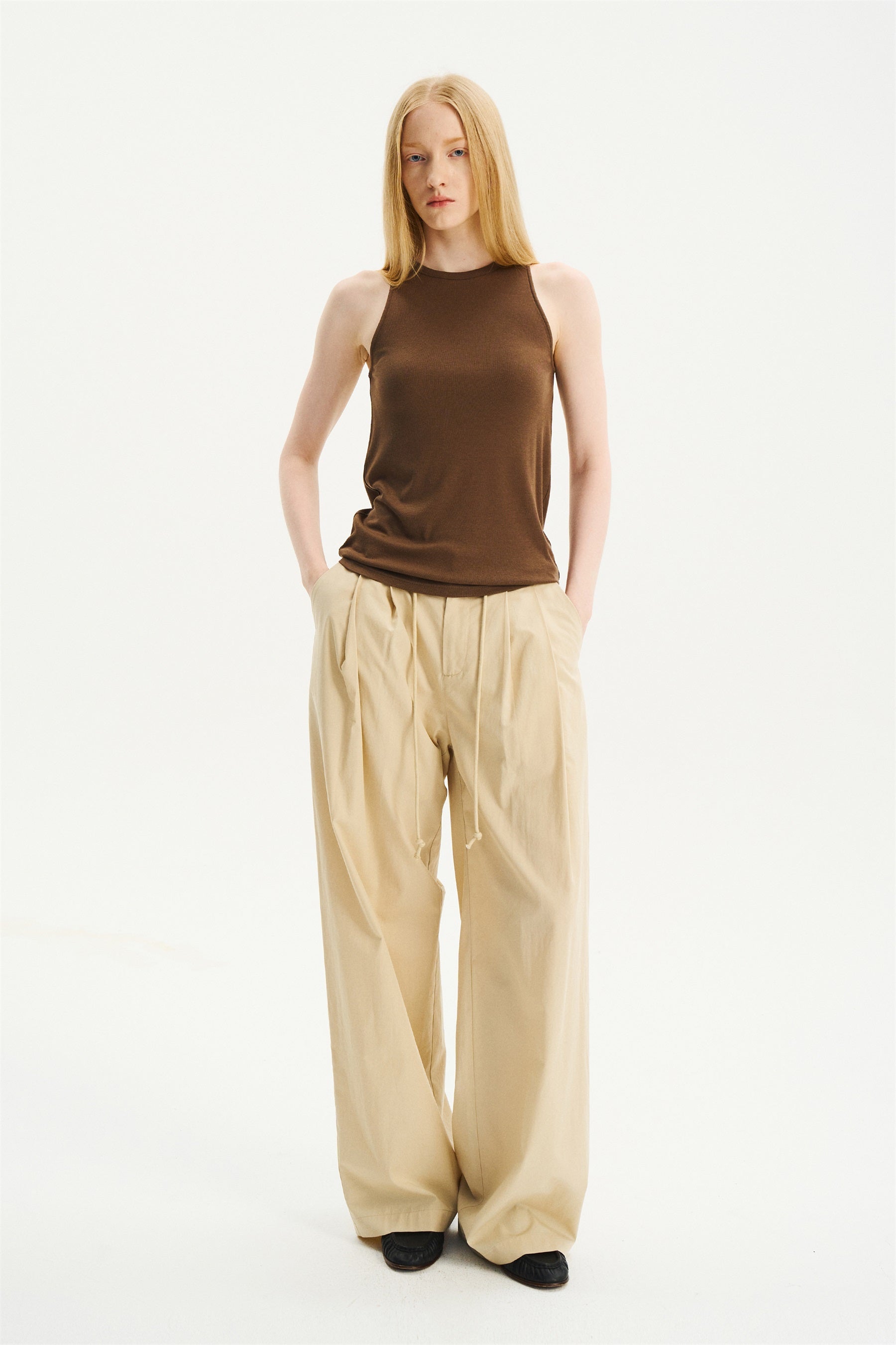 Relaxed Draped Halter Knit Camisole Brown