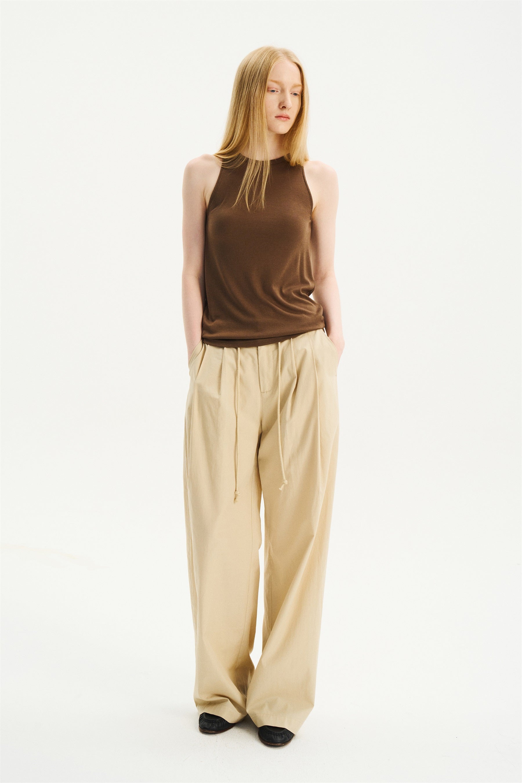 Relaxed Draped Halter Knit Camisole Brown