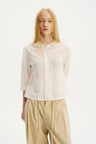 Peter Pan Collar Elbow-Sleeve Shirt White