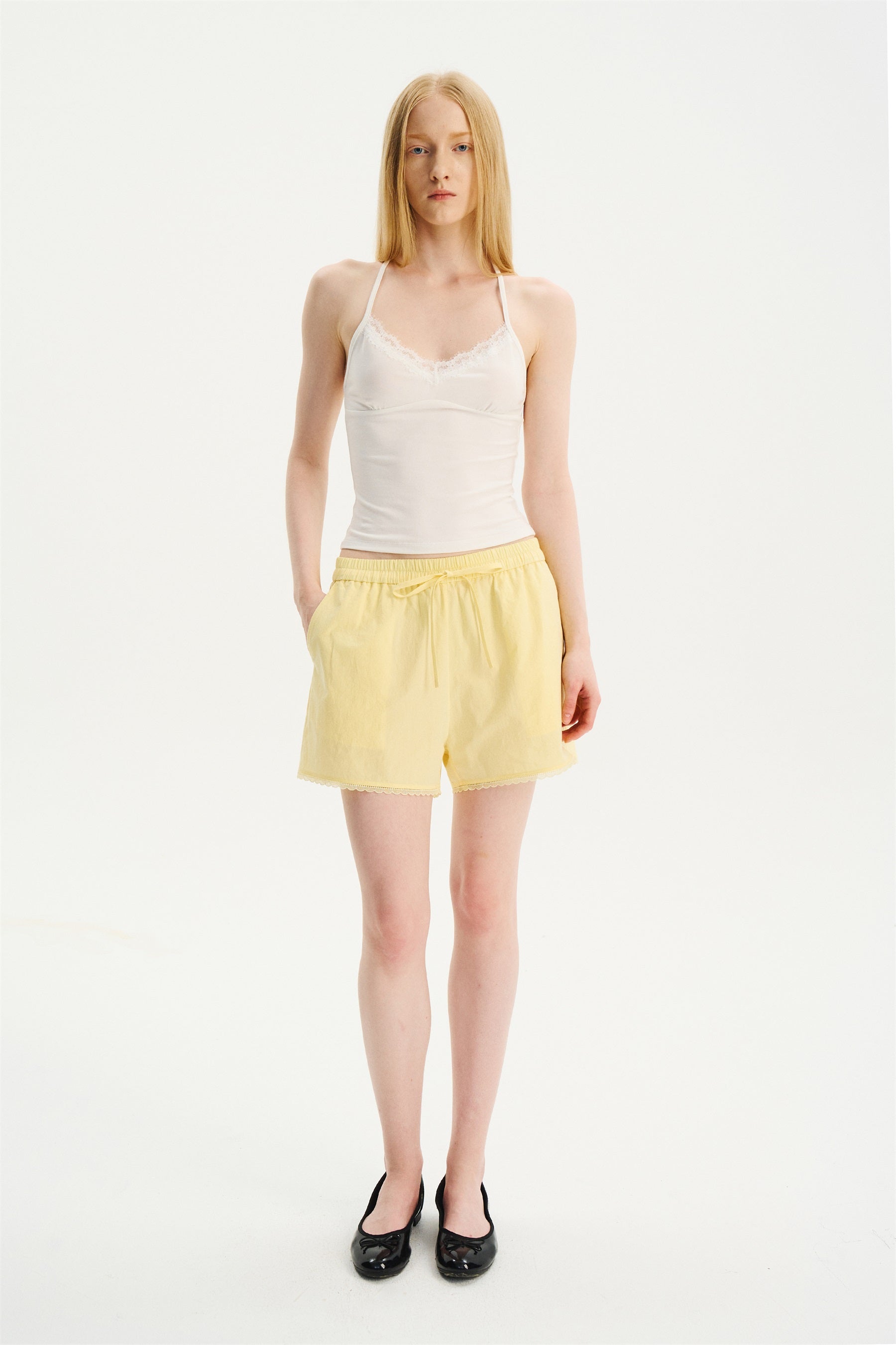 Lace-Trim Halter Camisole Ivory
