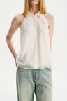 Halter Sleeveless Shirt-Collar Top White