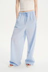 Textured Check Drawstring Wide-Leg Pants Blue White Check