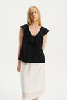 V-Neck Ruffle Sleeveless Top Black