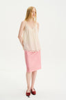 Lightweight Lace-Trim Elastic-Waist Midi Skirt Pink