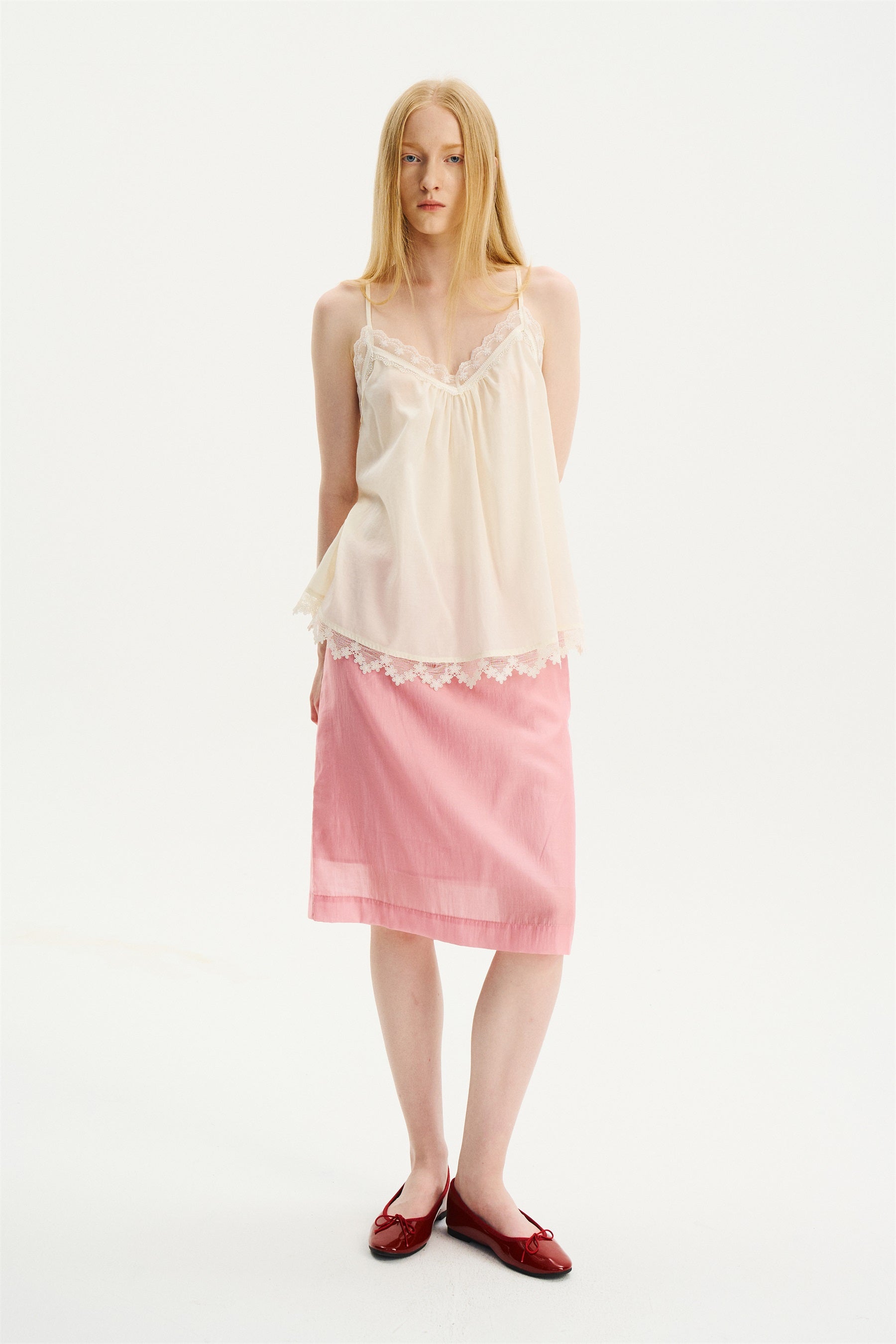 V-Neck Lace-Trim Adjustable Y-Strap Camisole Ivory