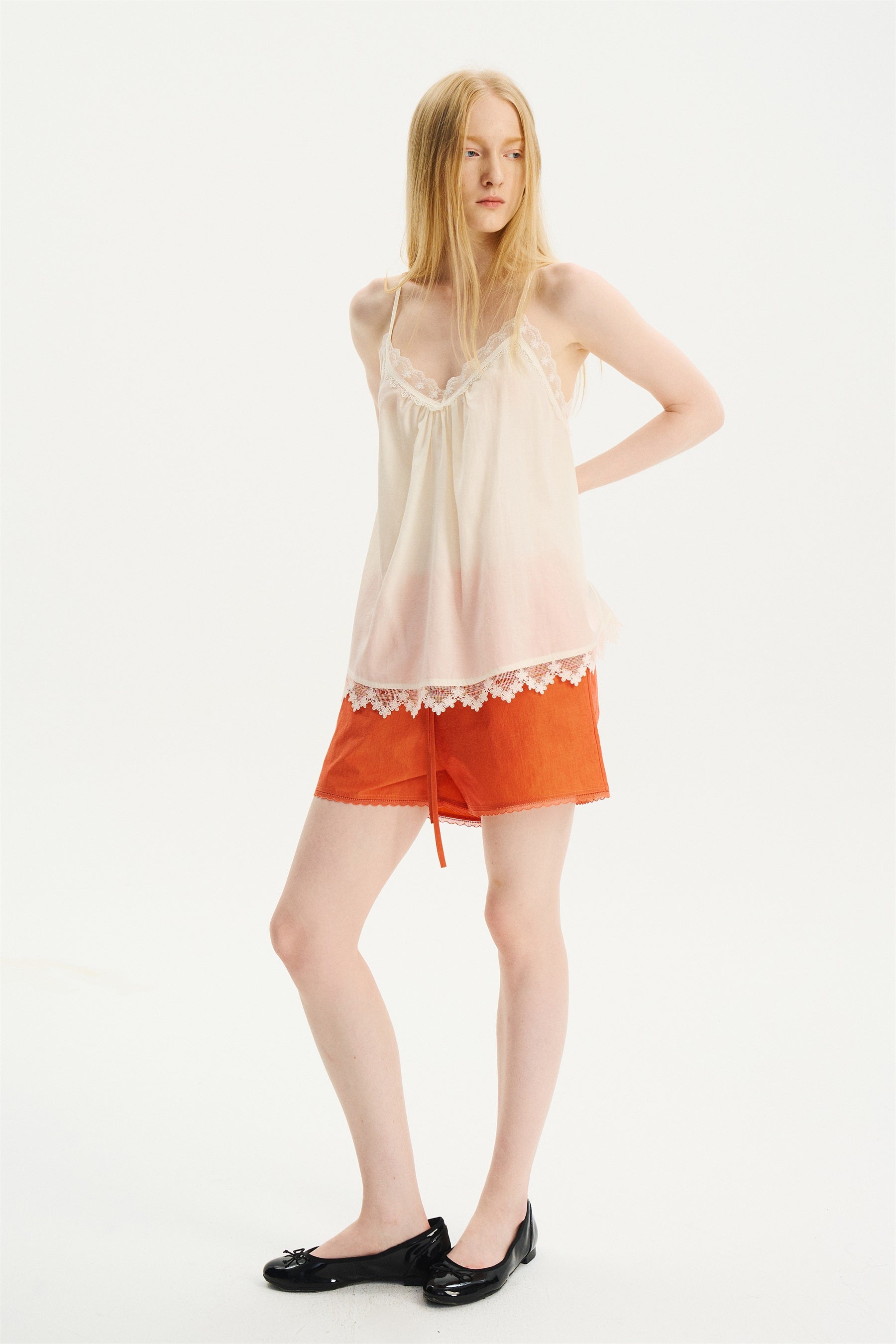 V-Neck Lace-Trim Adjustable Y-Strap Camisole Ivory