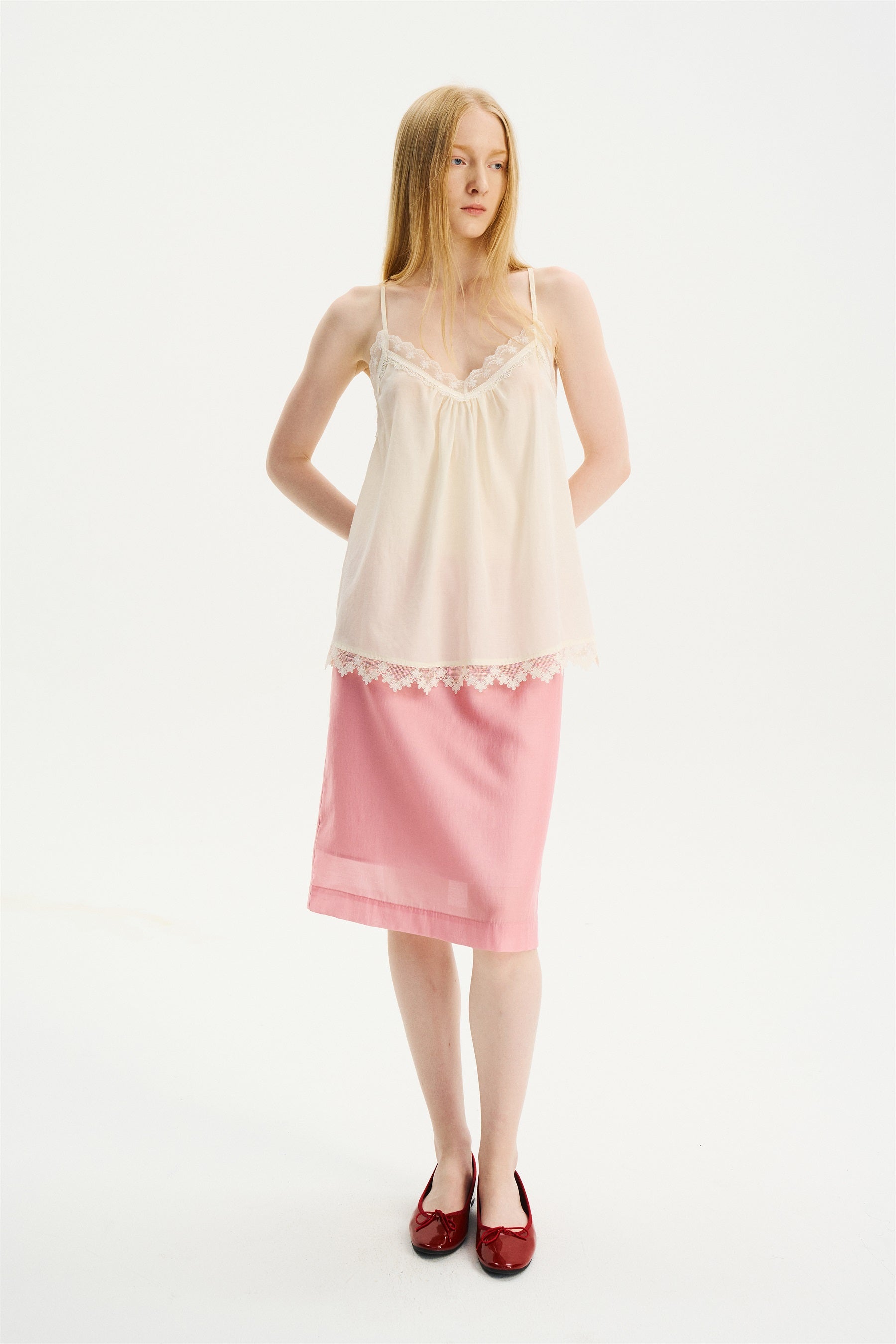 V-Neck Lace-Trim Adjustable Y-Strap Camisole Ivory
