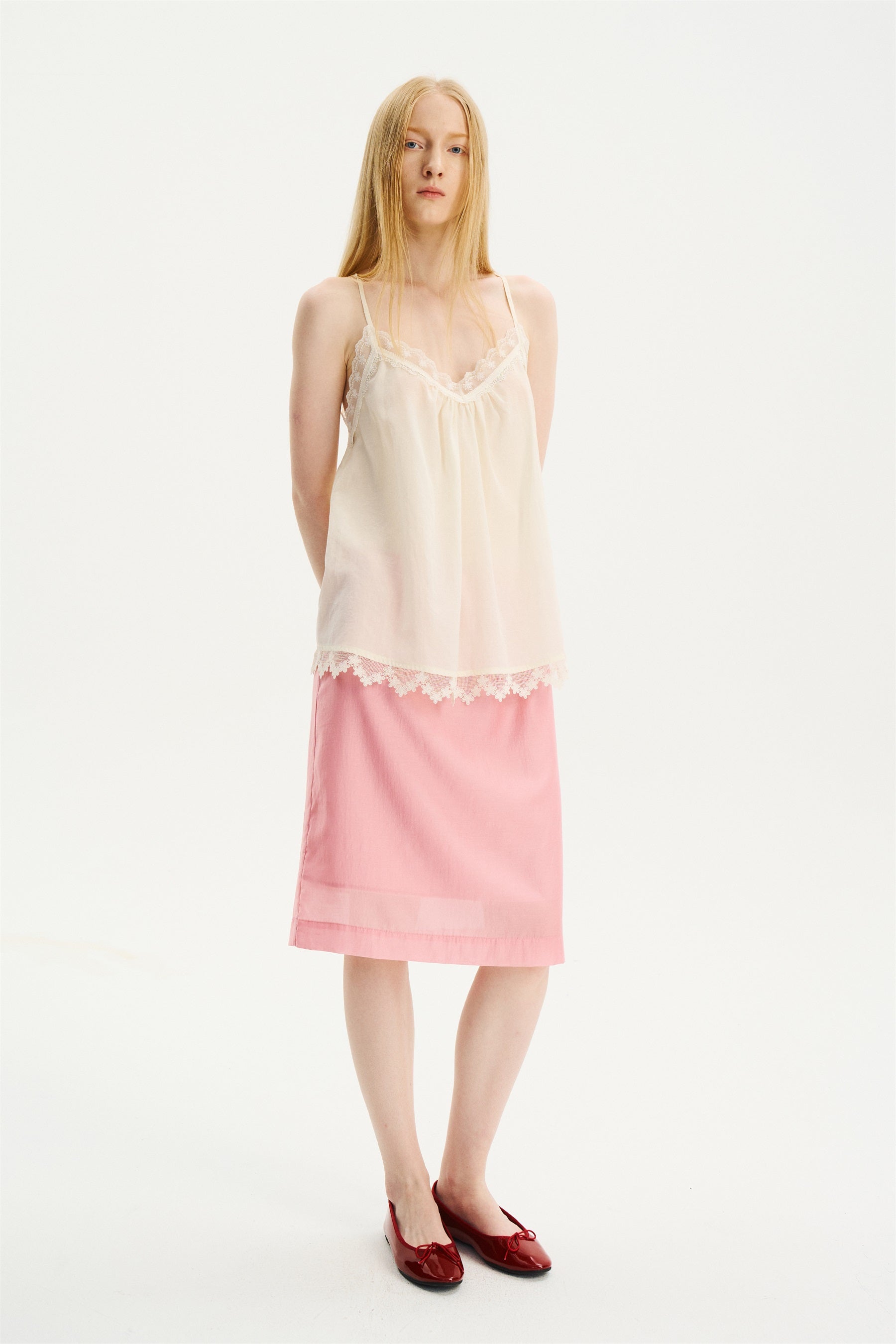 V-Neck Lace-Trim Adjustable Y-Strap Camisole Ivory