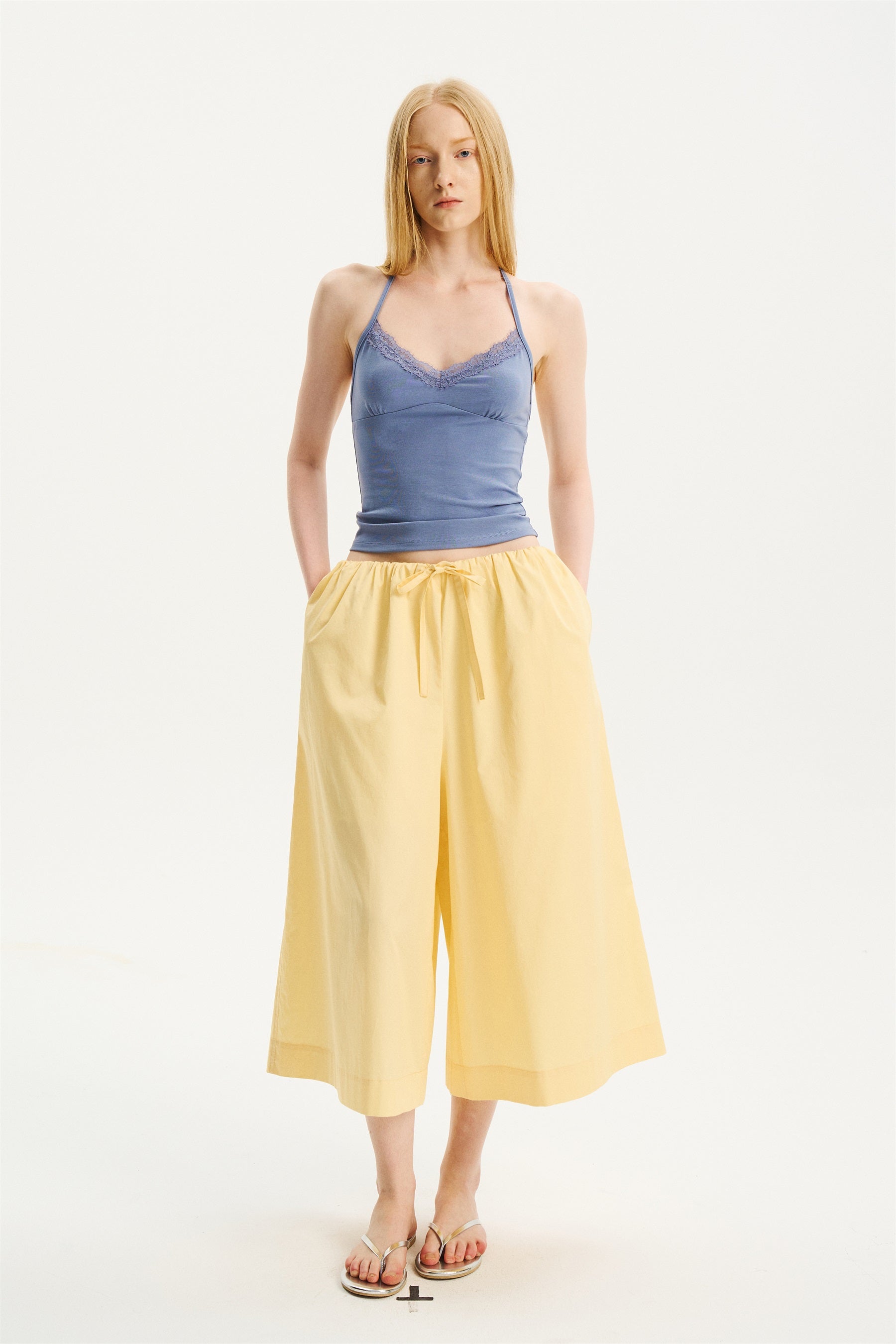 Lace-Trim Halter Camisole Haze Blue