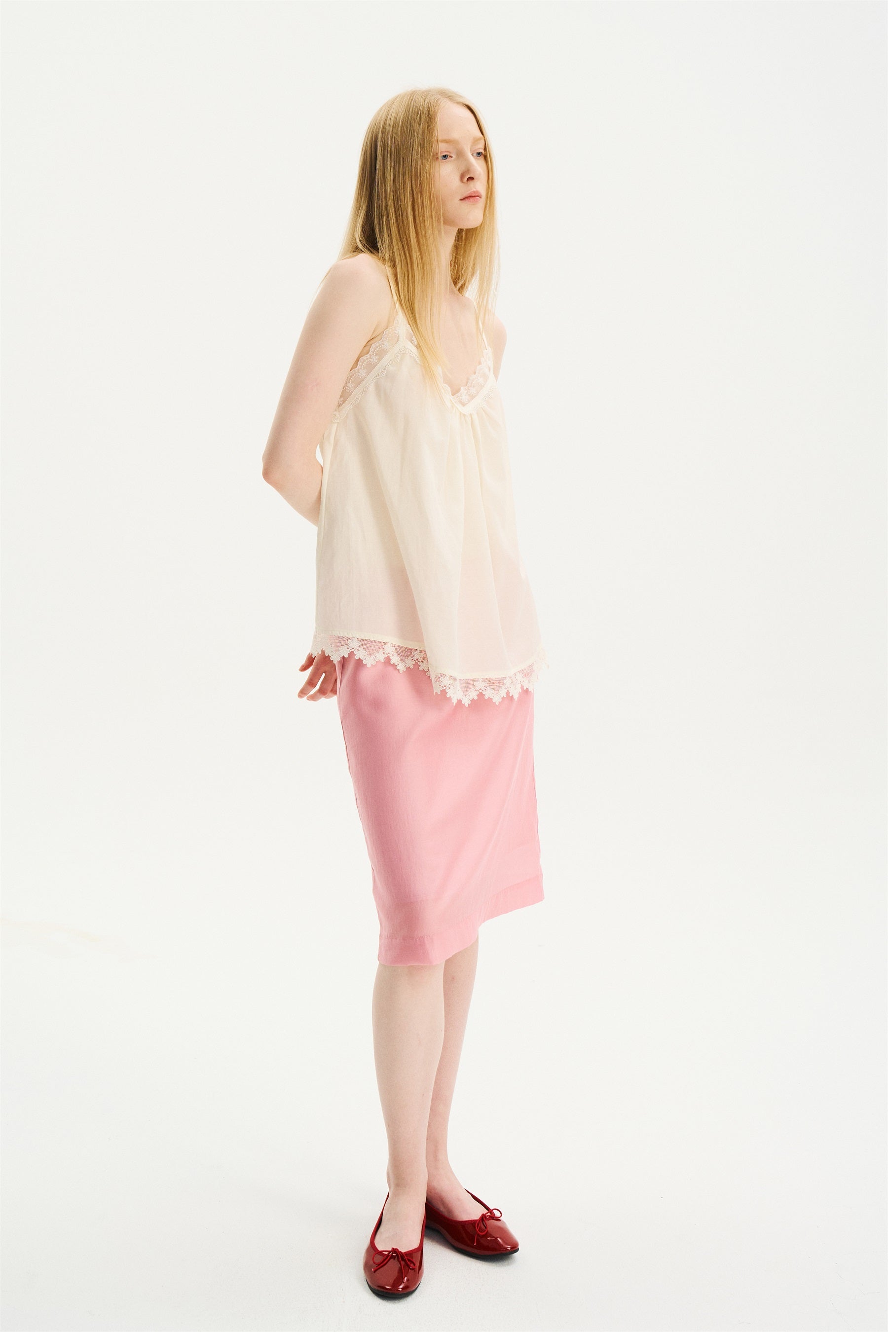 V-Neck Lace-Trim Adjustable Y-Strap Camisole Ivory