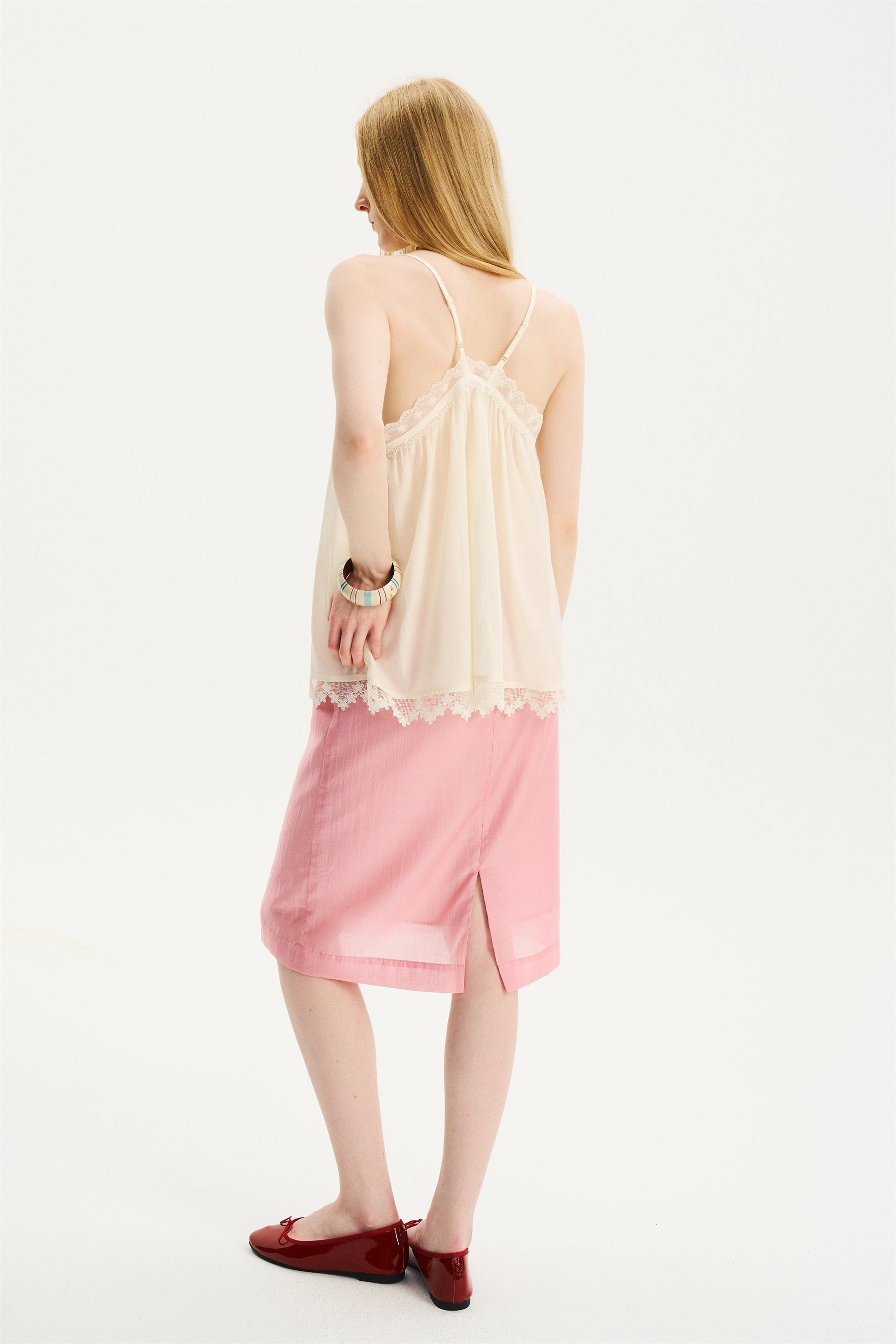 V-Neck Lace-Trim Adjustable Y-Strap Camisole Ivory