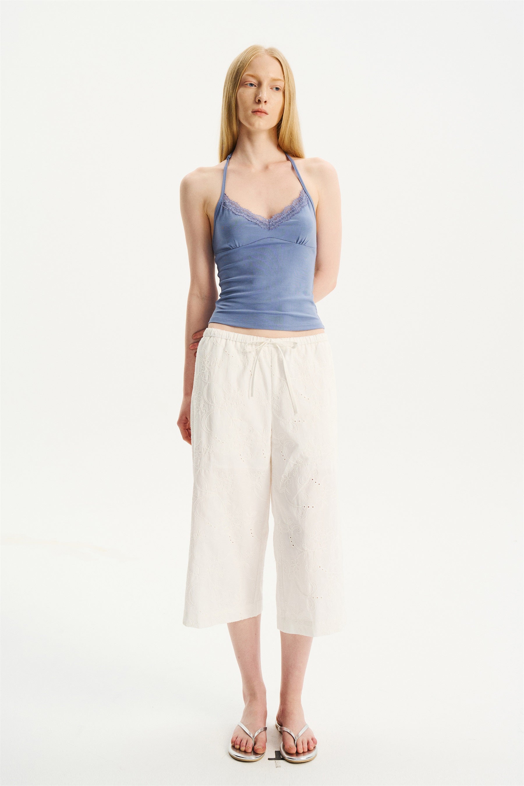 Lace-Trim Halter Camisole Haze Blue