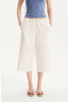 Elastic-Waist Embroidered Cropped Pants White