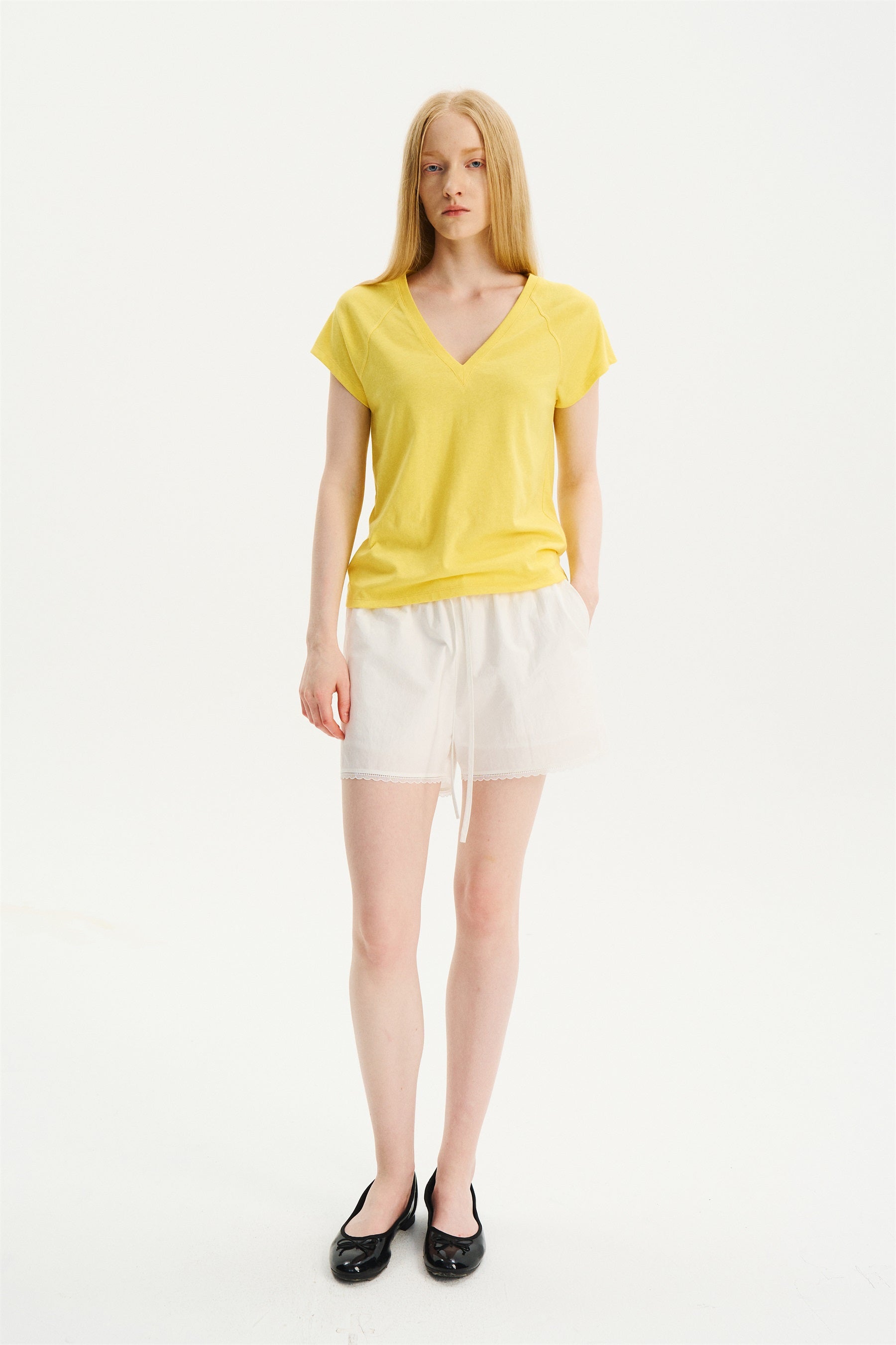 Elastic-Waist Lace-Trim Shorts White