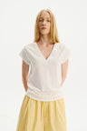 Textured Snowy Cotton-Hemp V-Neck T-Shirt White